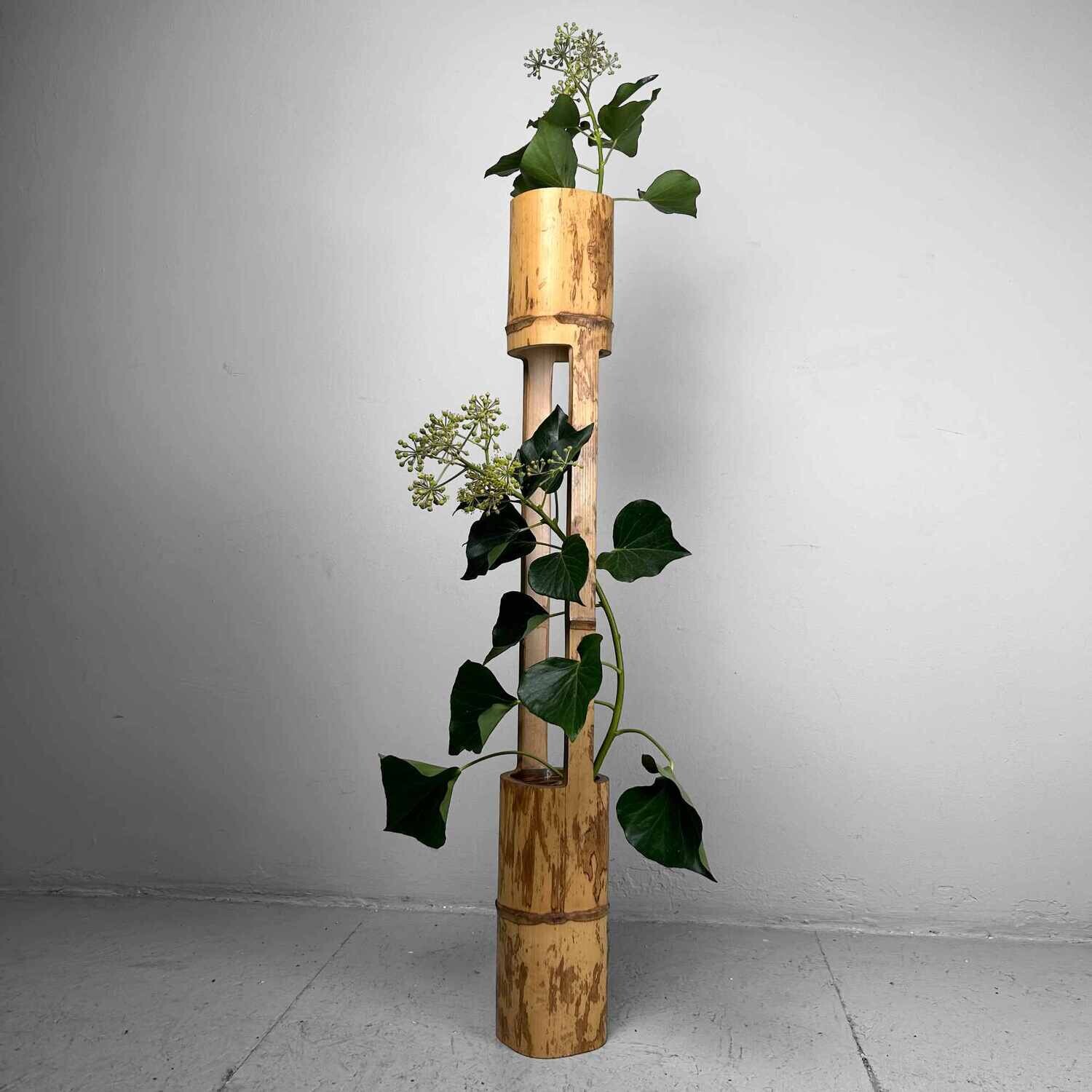Mid Century Bamboo Ikebana 'Ni-Ju-Giri' Vase, Circa 1950s, Japan