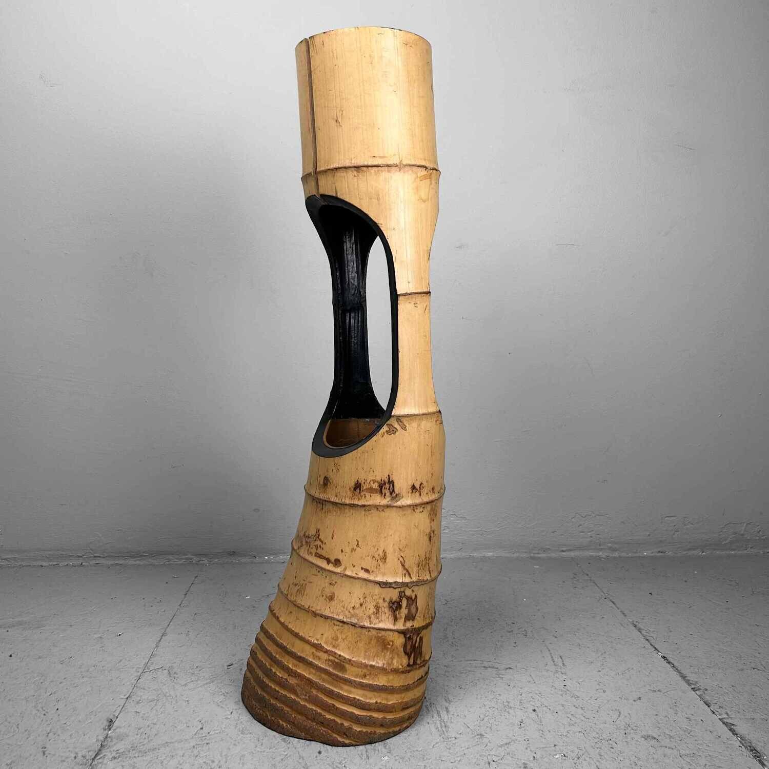Mid Century Bamboo Ni-Ju-Giri Ikebana Vase, Circa 1950s, Japan