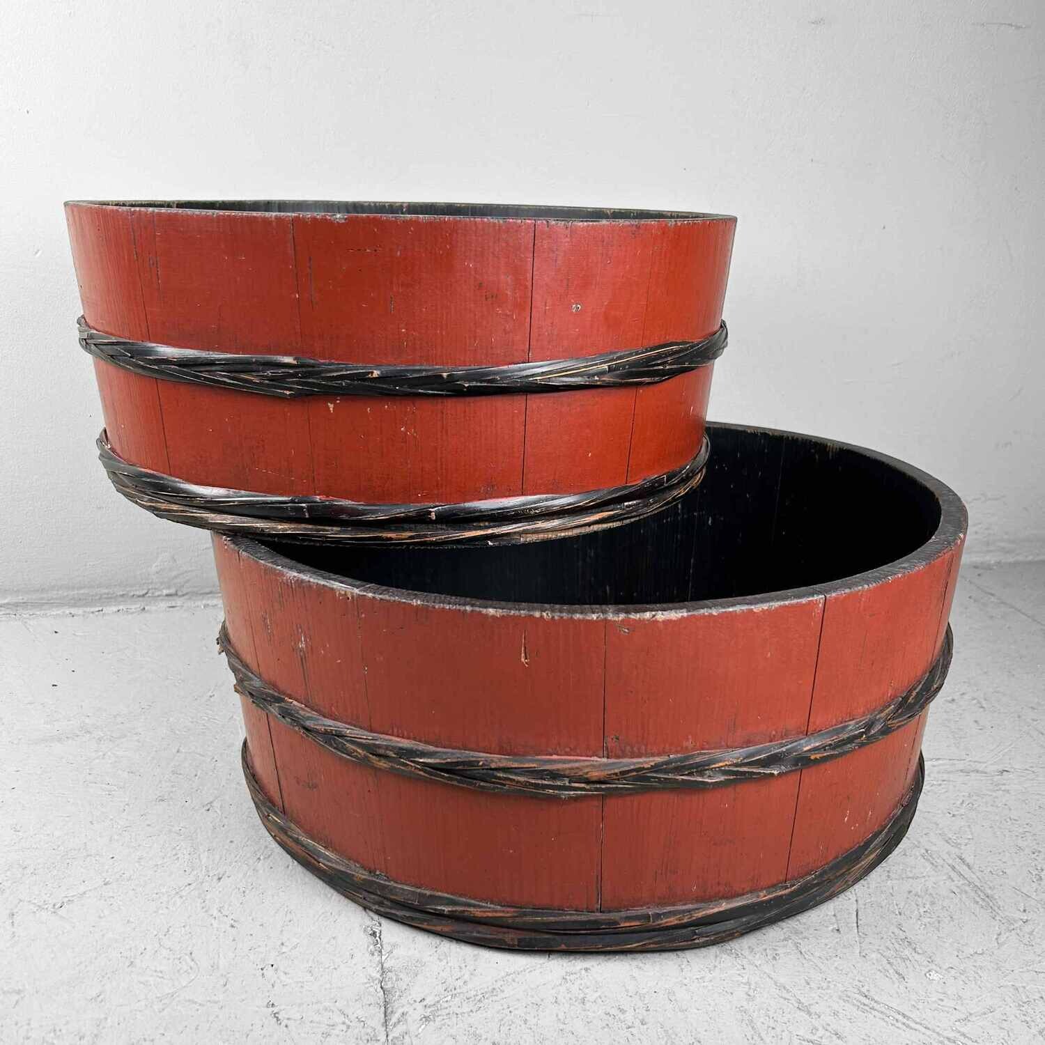Set of Japanese Lacquered Wooden Tubs, Late Taisho Era.