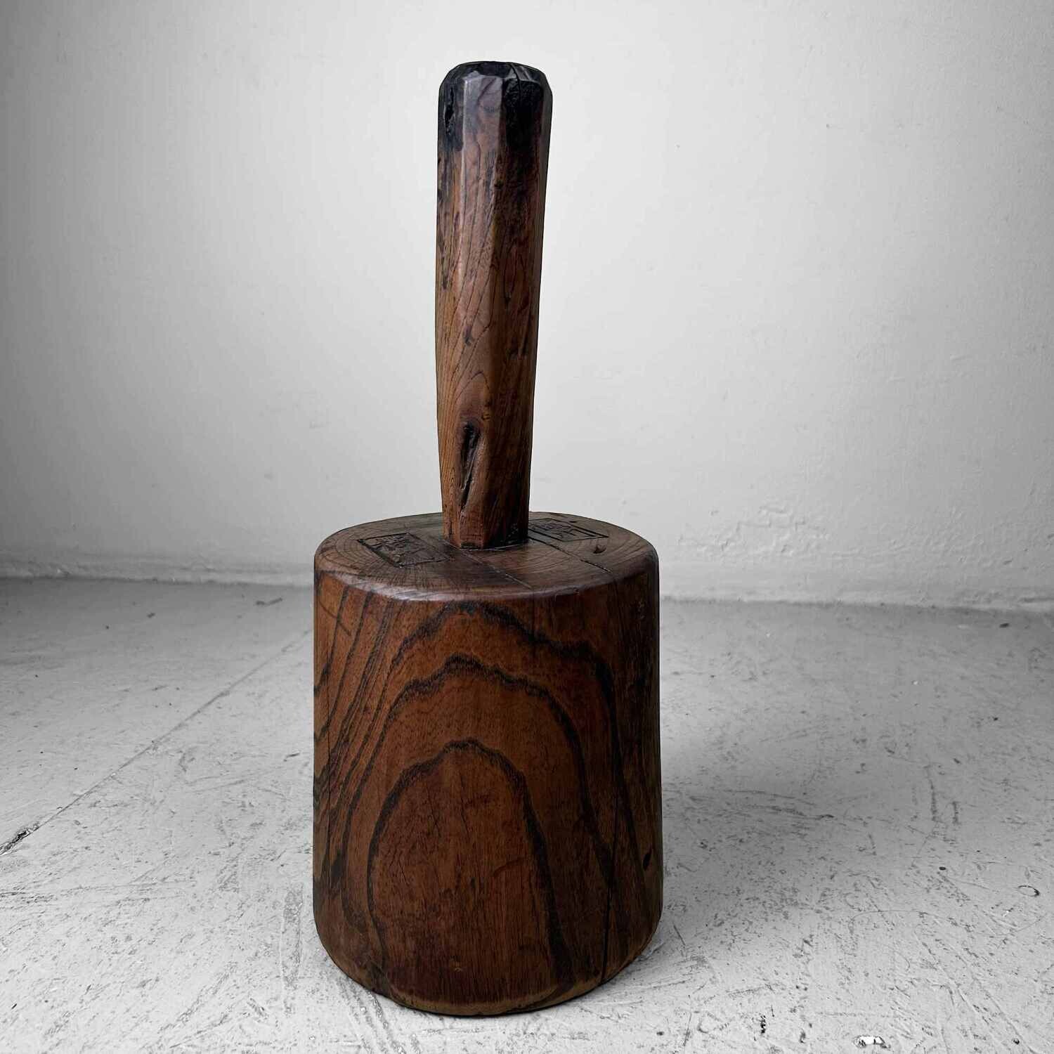 Antieke Houten Stro Hamer, Meiji-periode, Japan.