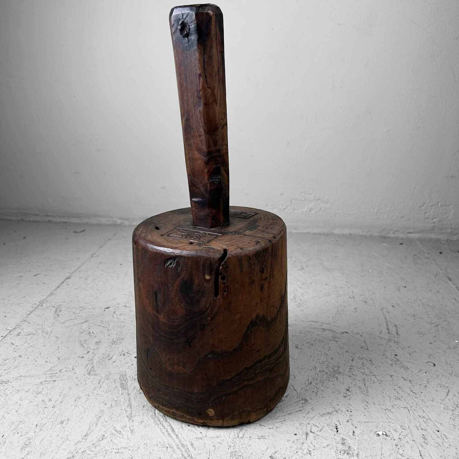 Antieke Houten Stro Hamer, Meiji-periode, Japan.