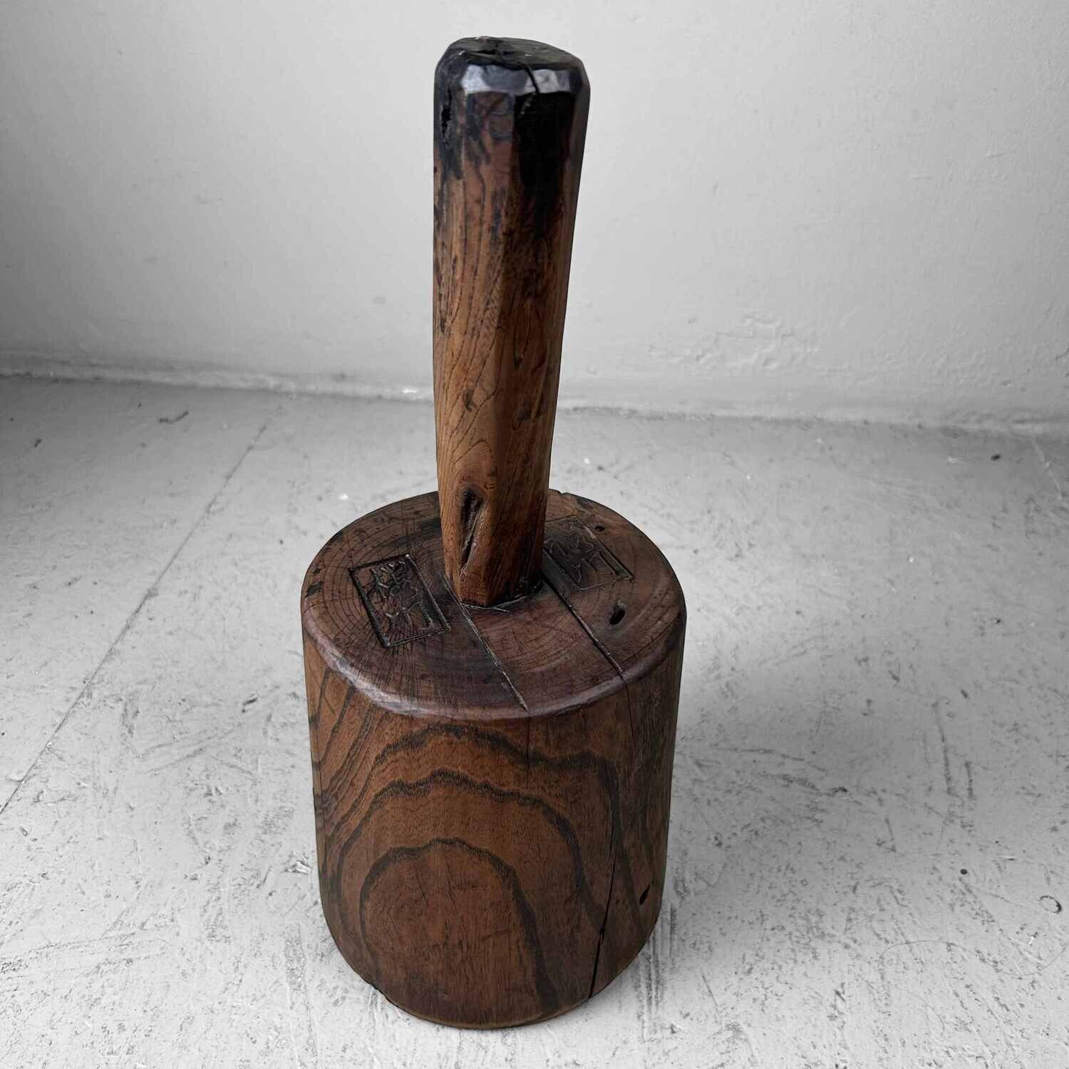 Antieke Houten Stro Hamer, Meiji-periode, Japan.