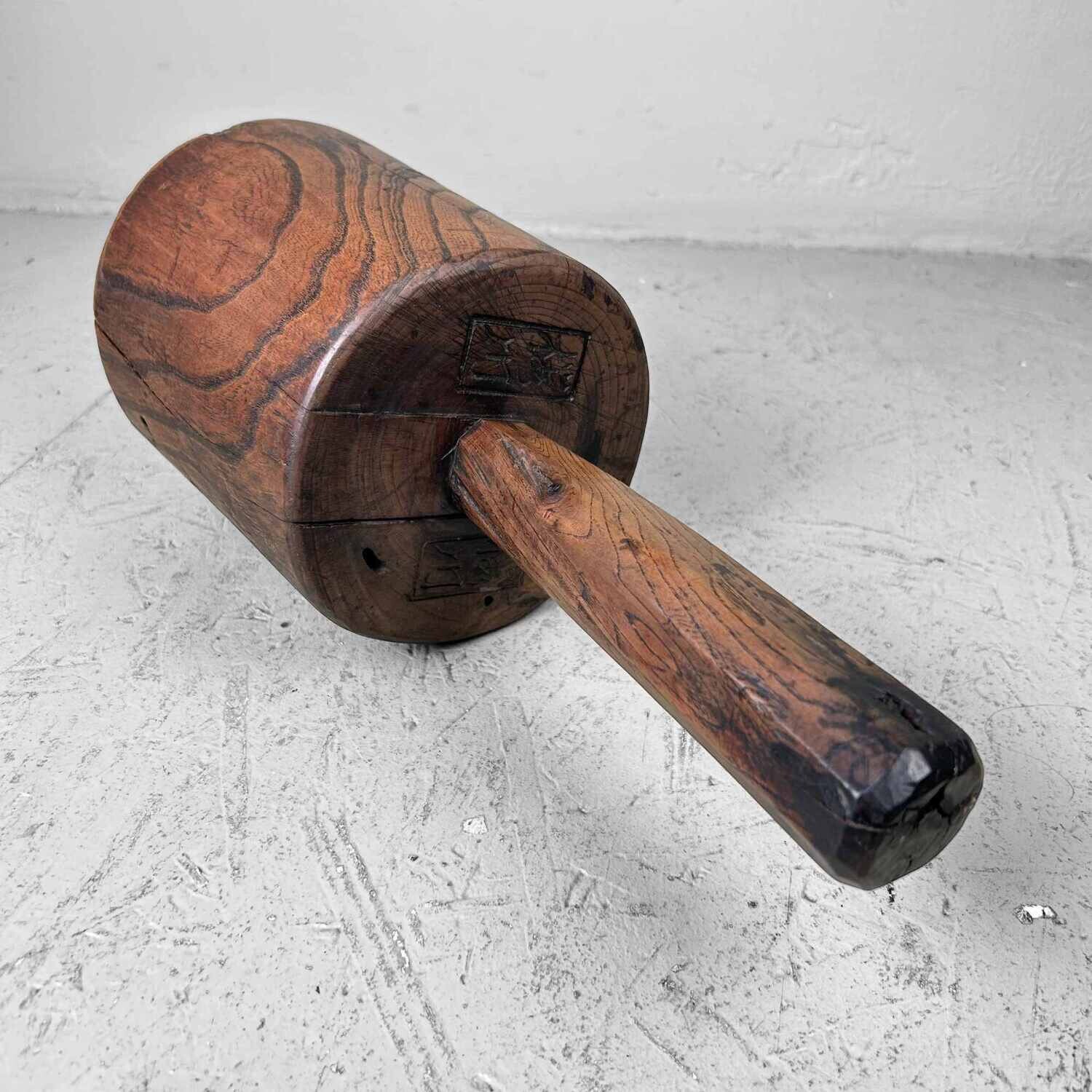 Antieke Houten Stro Hamer, Meiji-periode, Japan.
