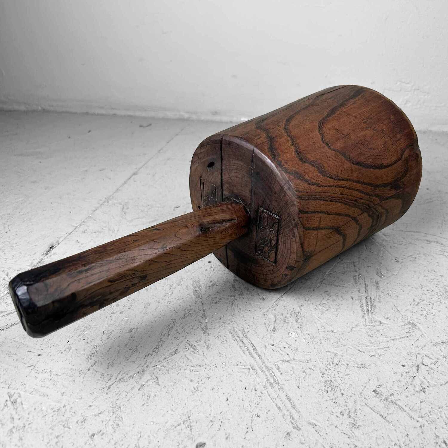 Antieke Houten Stro Hamer, Meiji-periode, Japan.