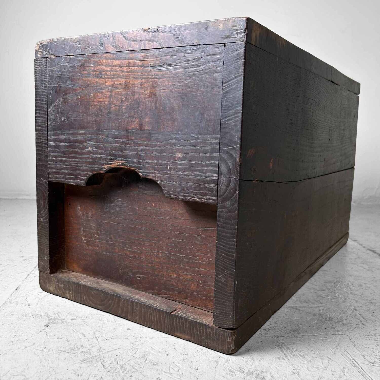 Antique Wooden Zenibako Temple Offering Box, Meiji Period, Japan.