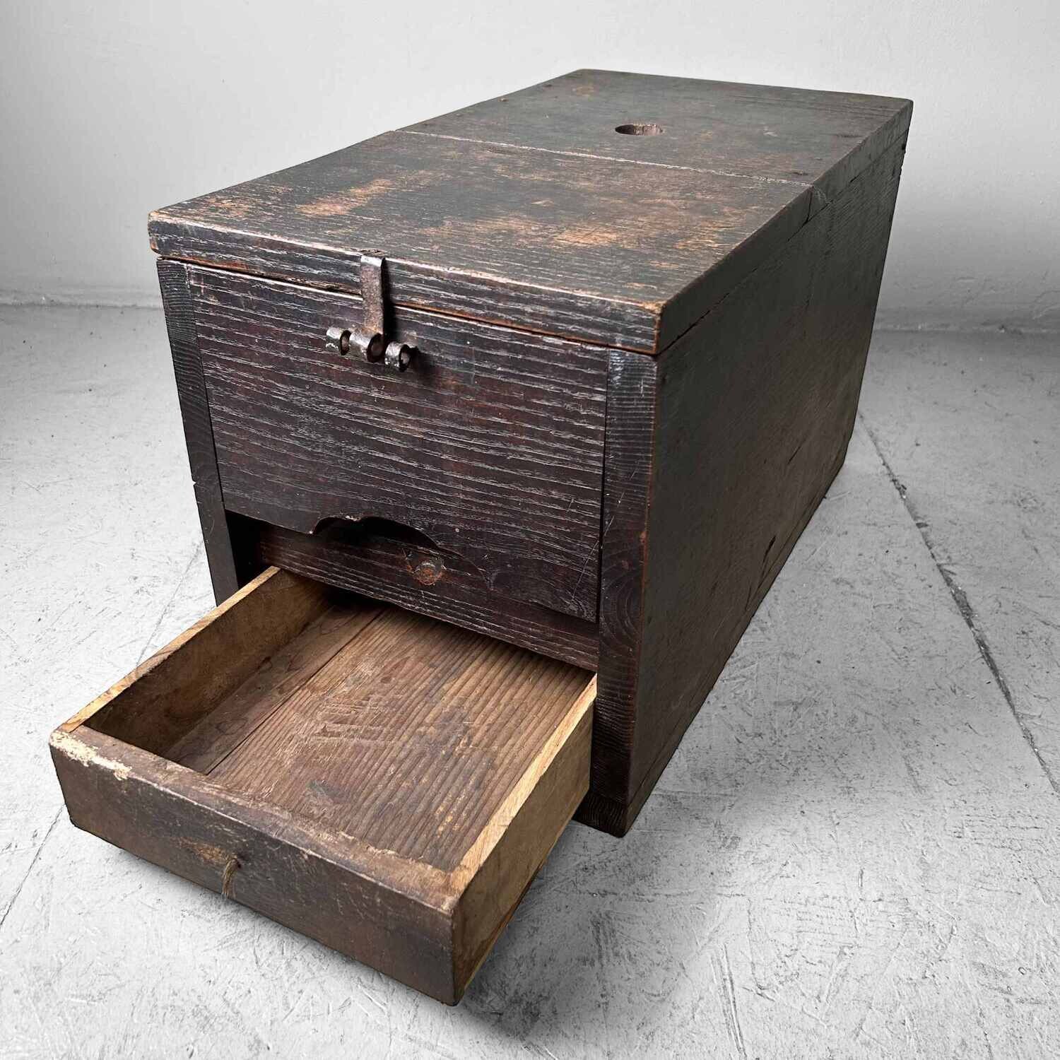 Antique Wooden Zenibako Temple Offering Box, Meiji Period, Japan.