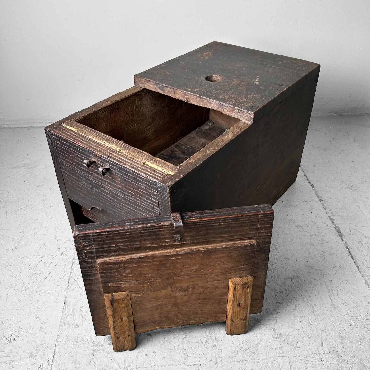 Antique Wooden Zenibako Temple Offering Box, Meiji Period, Japan.