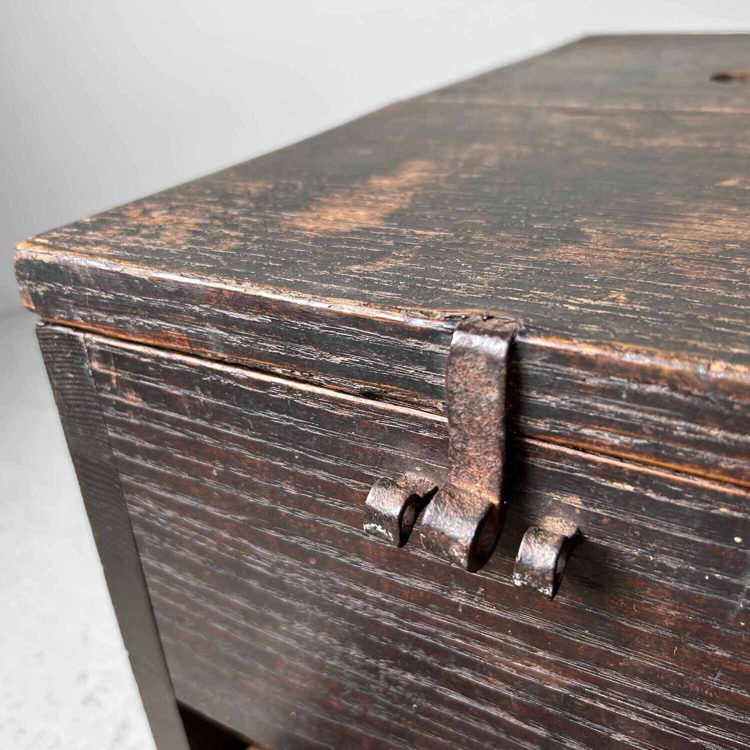 Antique Wooden Zenibako Temple Offering Box, Meiji Period, Japan.