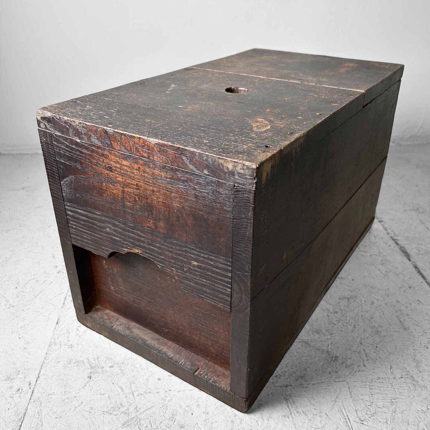 Antique Wooden Zenibako Temple Offering Box, Meiji Period, Japan.
