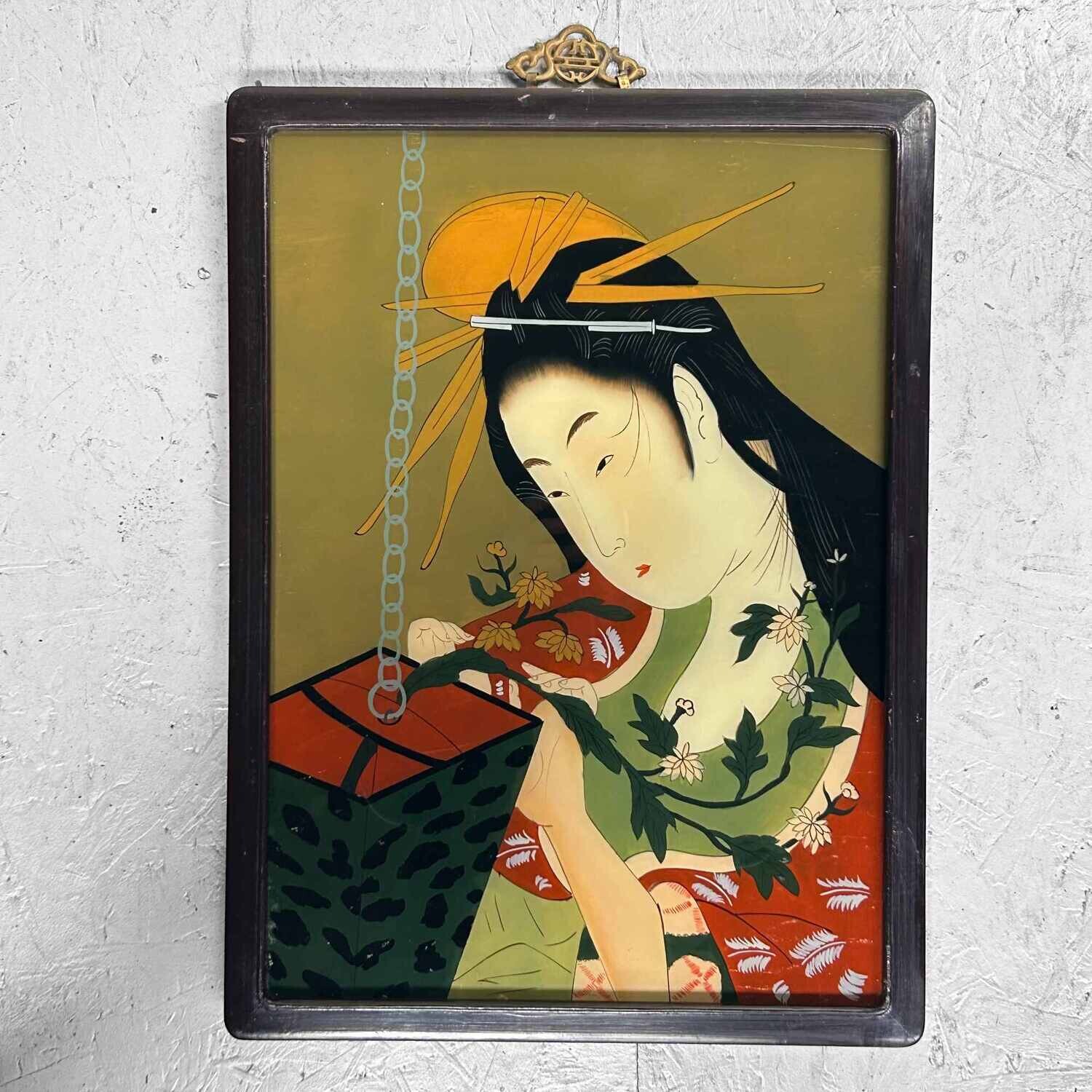 Ukiyo-e Reversed Glass Painting 'Ikebana', Shōwa-periode.