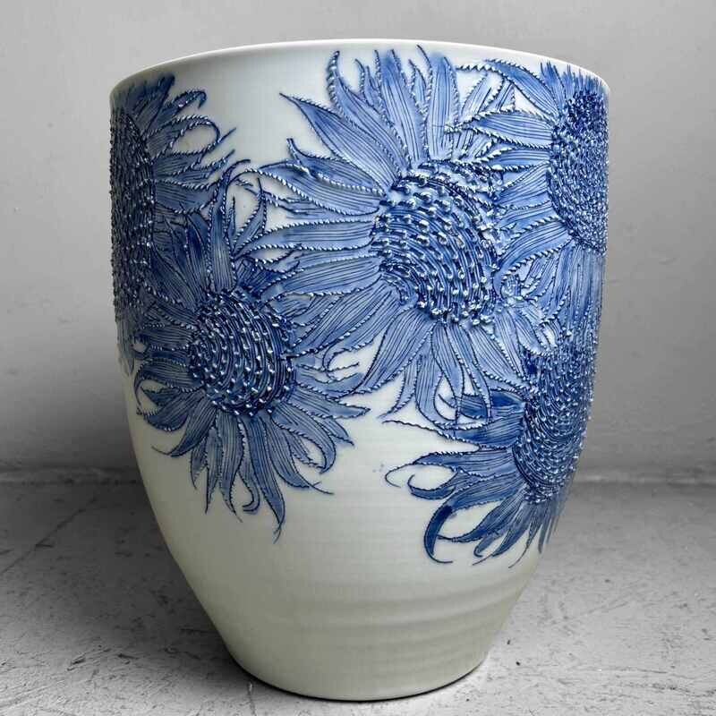 Porcelain Ikebana Vase 'Sunflowers,' 1980s, Japan.