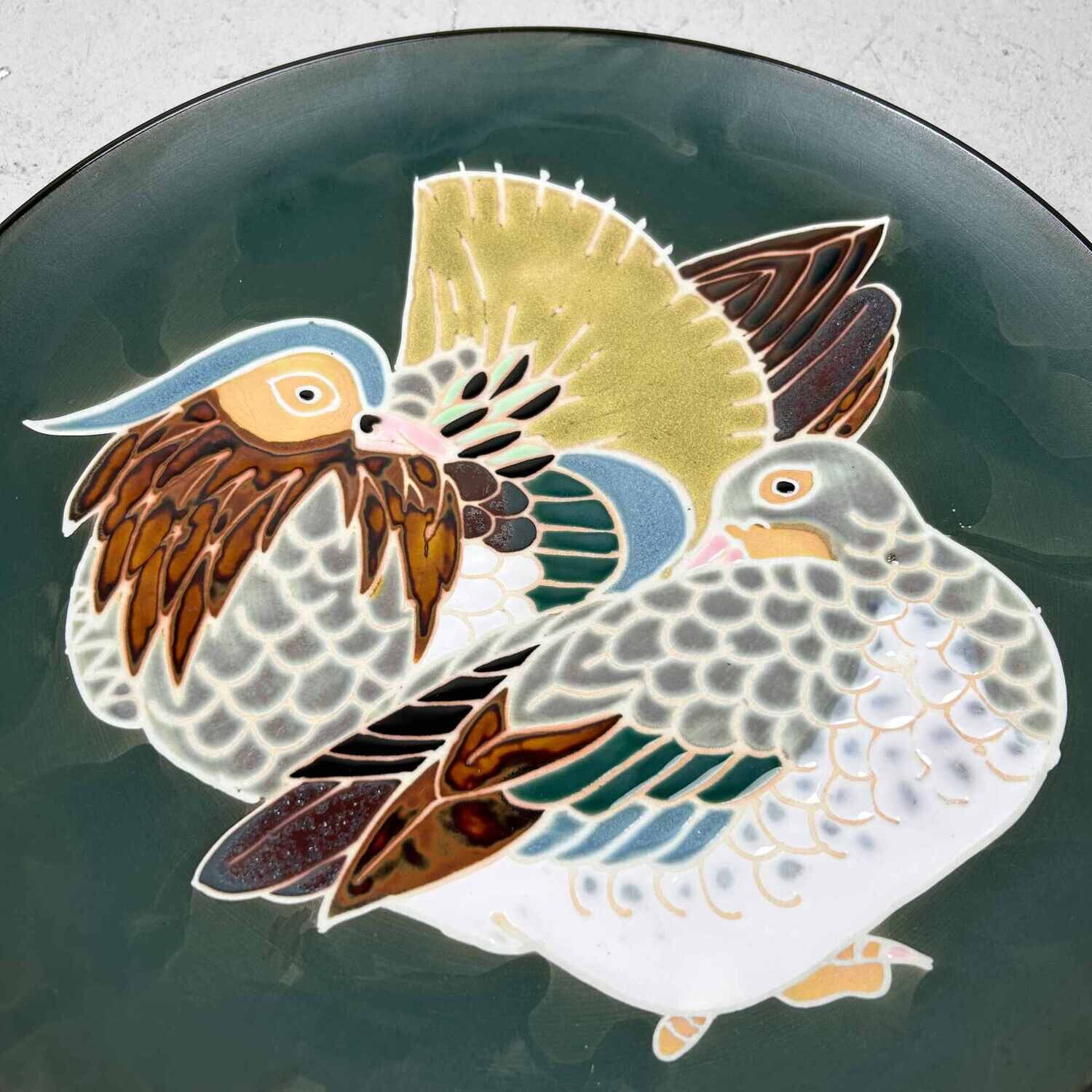 Mid Century Keramieken Bord 'Lovebirds', Arita (有田), Japan.