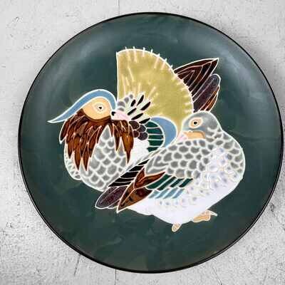 Mid Century Keramieken Bord 'Lovebirds', Arita (有田), Japan.