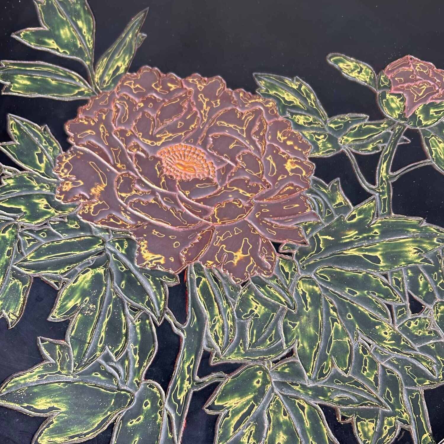 Japanse Urushi-Suri Lakwerk Schaal met Bloemendecor, Shōwa.