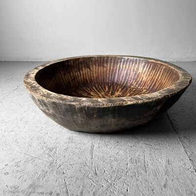 Large Handcrafted Wooden Dough Bowl, Japan, Meiji Era.