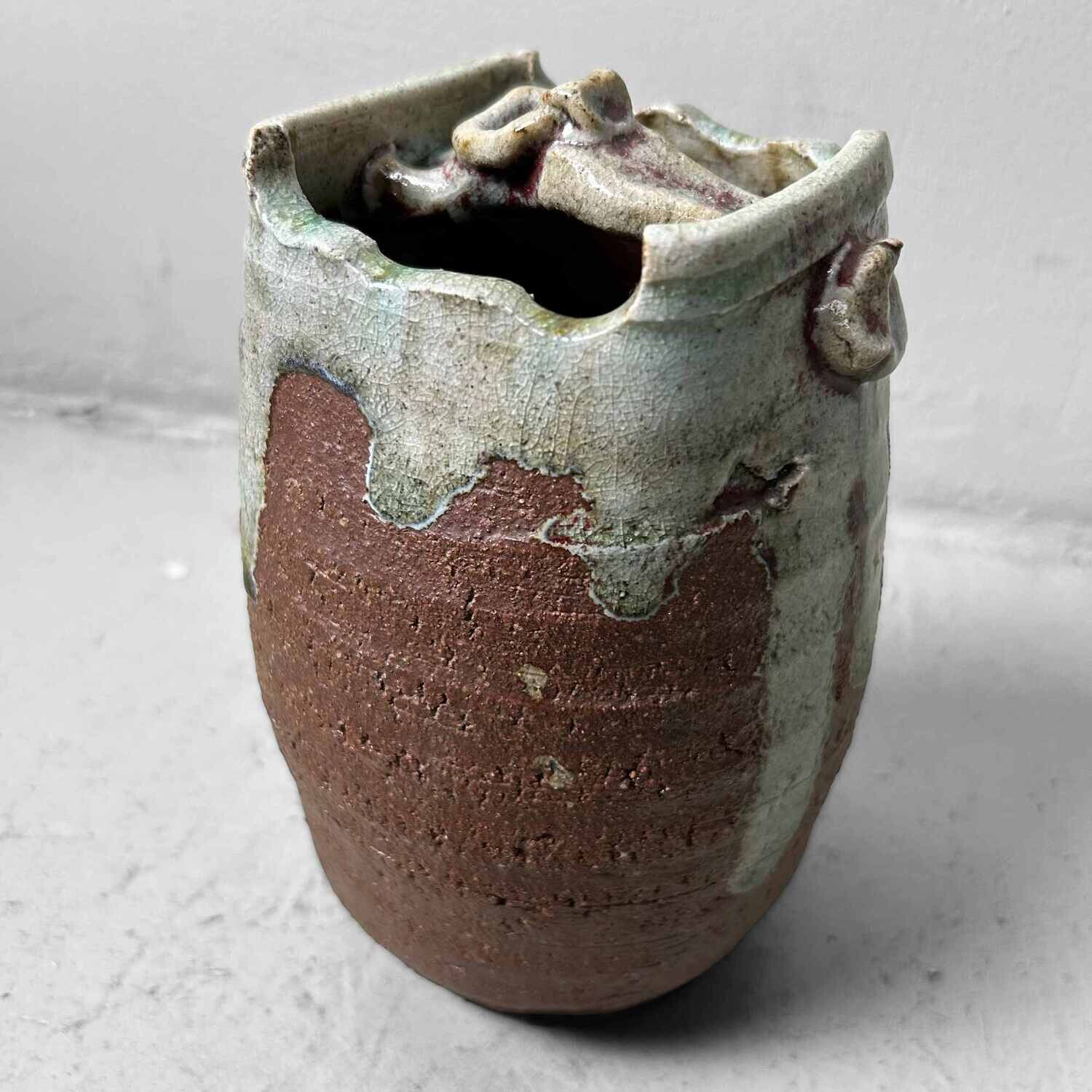 Organische Geglazuurde Mid Century Ikebana 生花 Vaas, Japan.