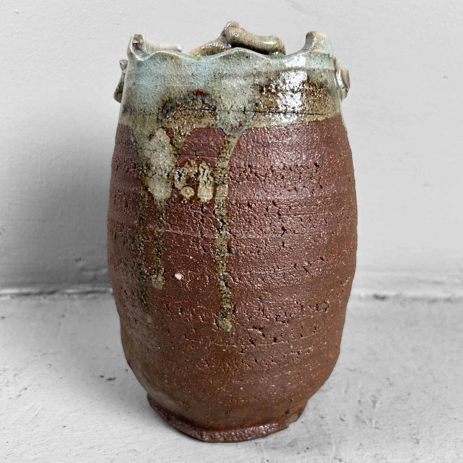 Organische Geglazuurde Mid Century Ikebana 生花 Vaas, Japan.