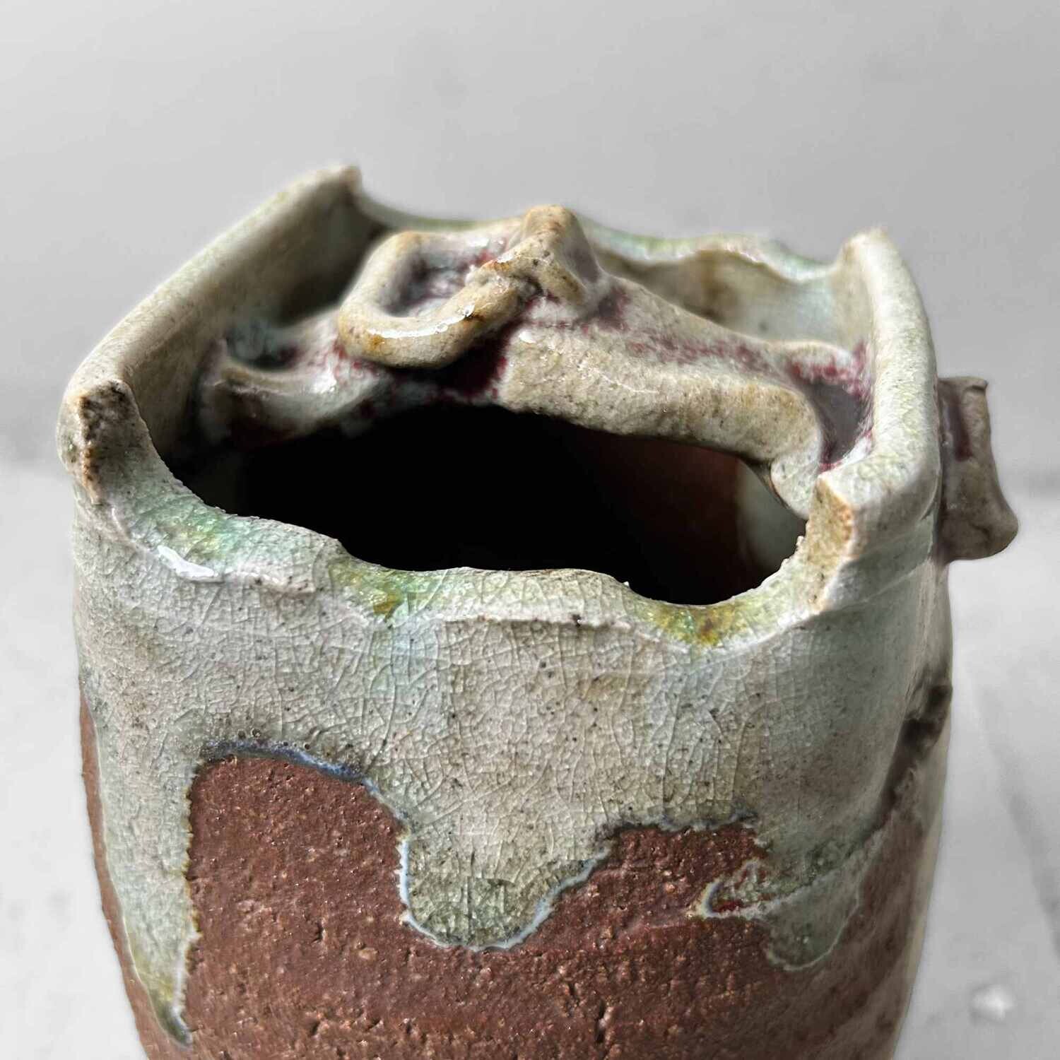 Organische Geglazuurde Mid Century Ikebana 生花 Vaas, Japan.