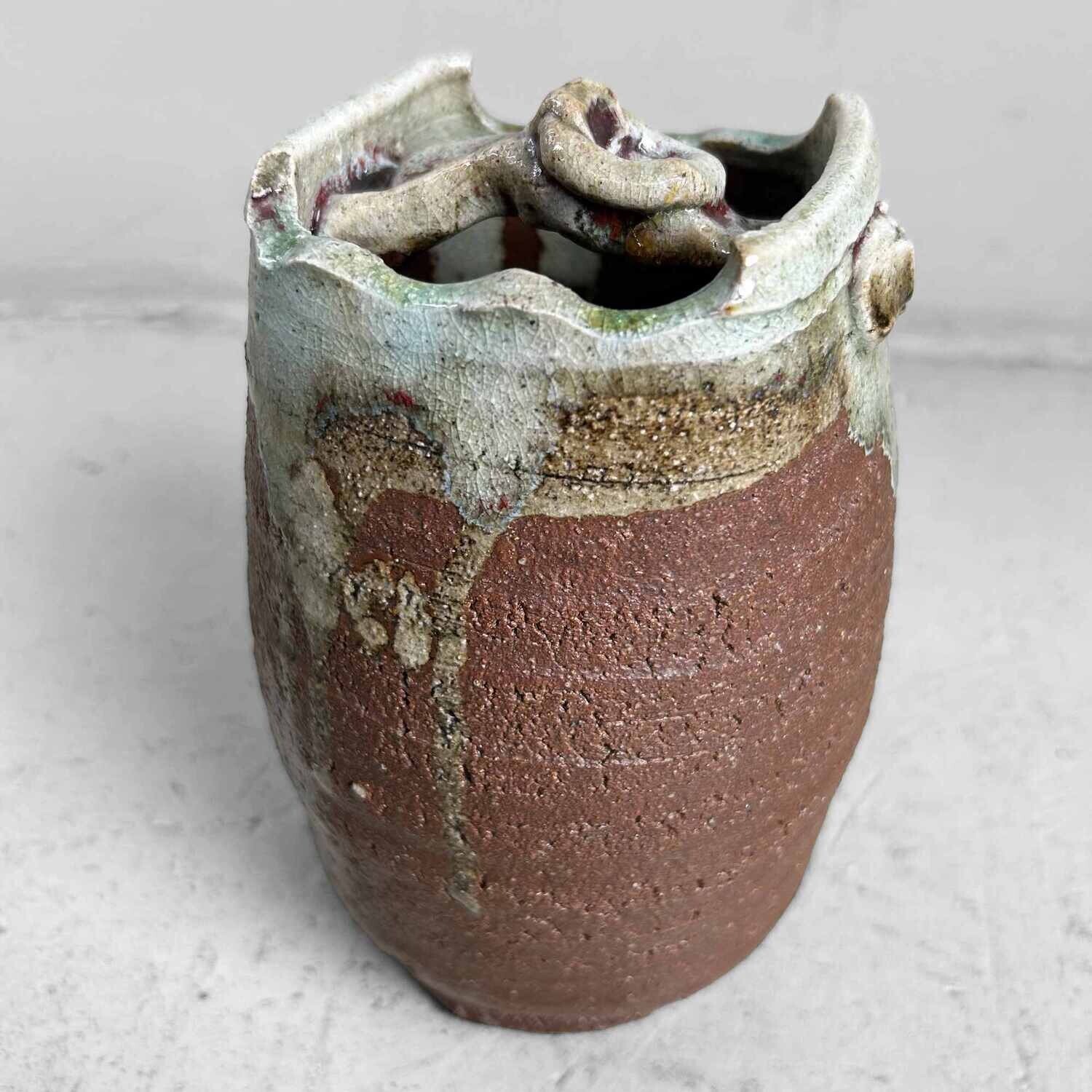 Organische Geglazuurde Mid Century Ikebana 生花 Vaas, Japan.