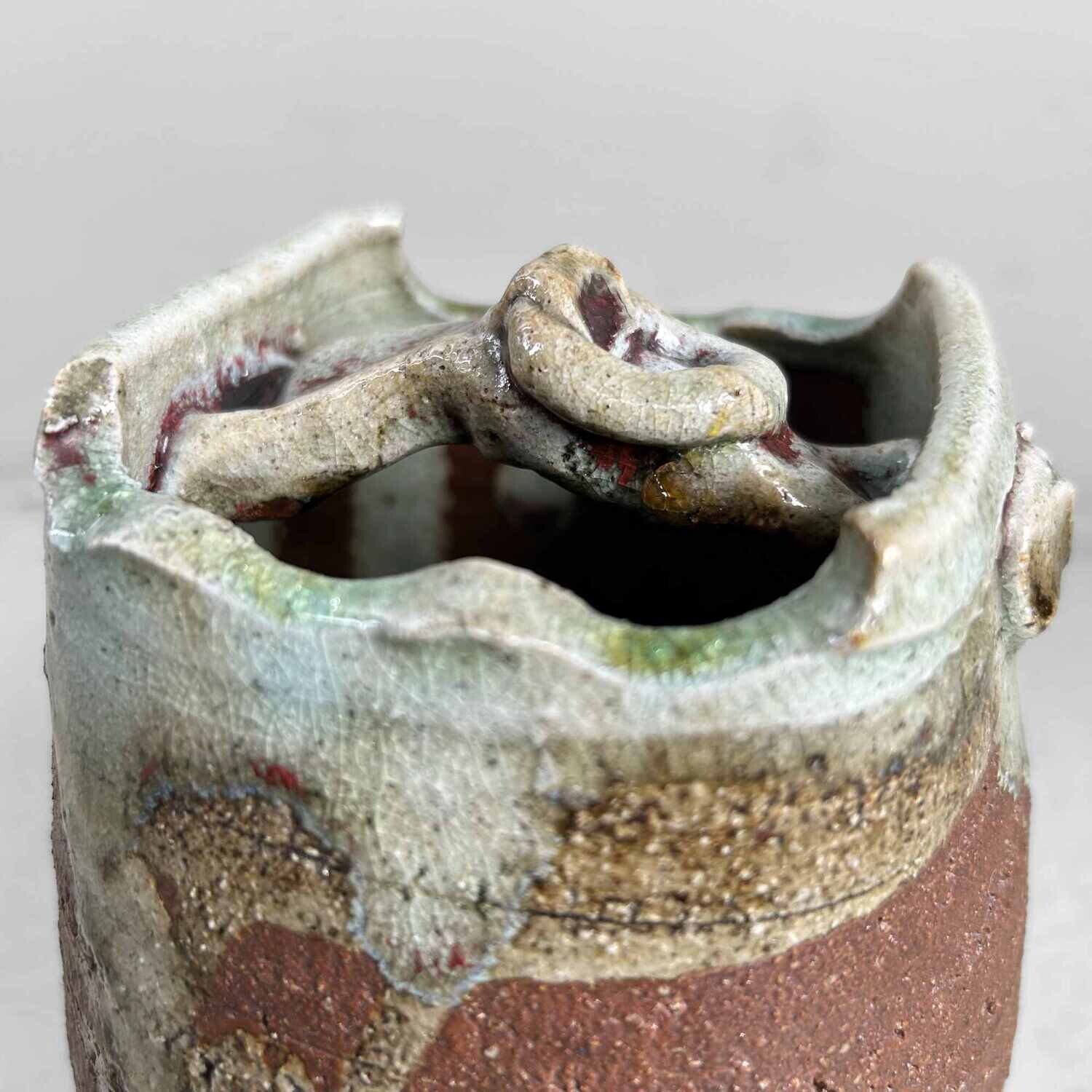 Organische Geglazuurde Mid Century Ikebana 生花 Vaas, Japan.