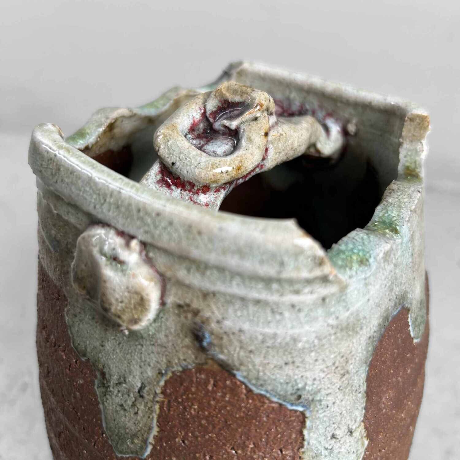 Organische Geglazuurde Mid Century Ikebana 生花 Vaas, Japan.