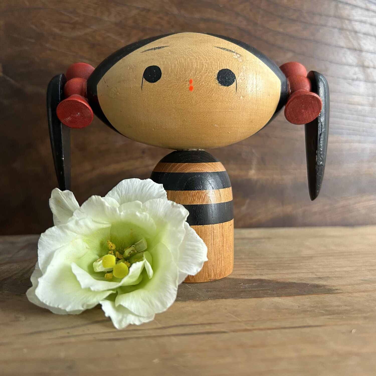 Vintage Kawaii 'Pigtail' Kokeshi by Tamura Noboru, Japan.