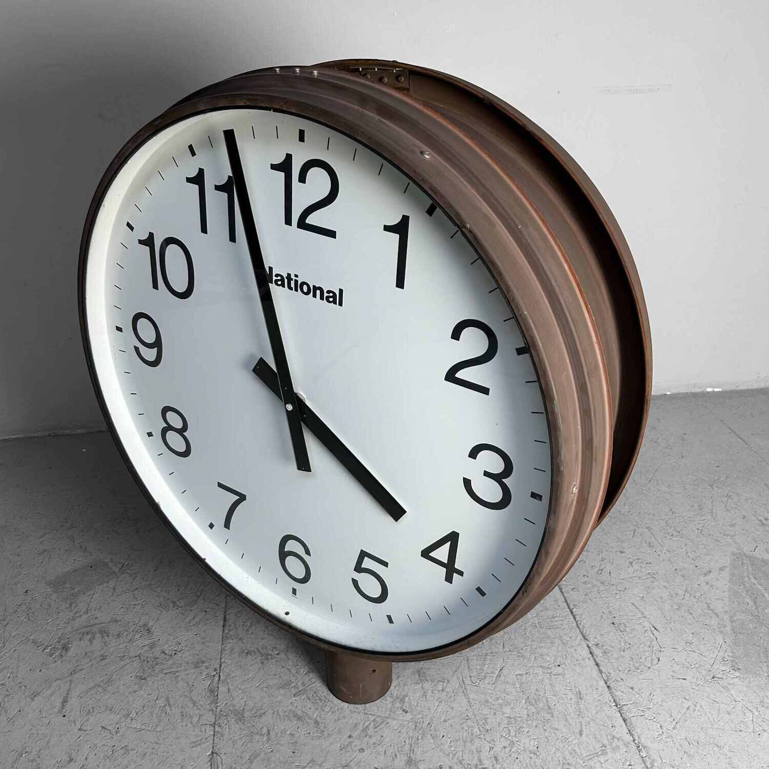 Grote Dubbelzijdige Industriële Vintage Klok, NATIONAL, Japan.