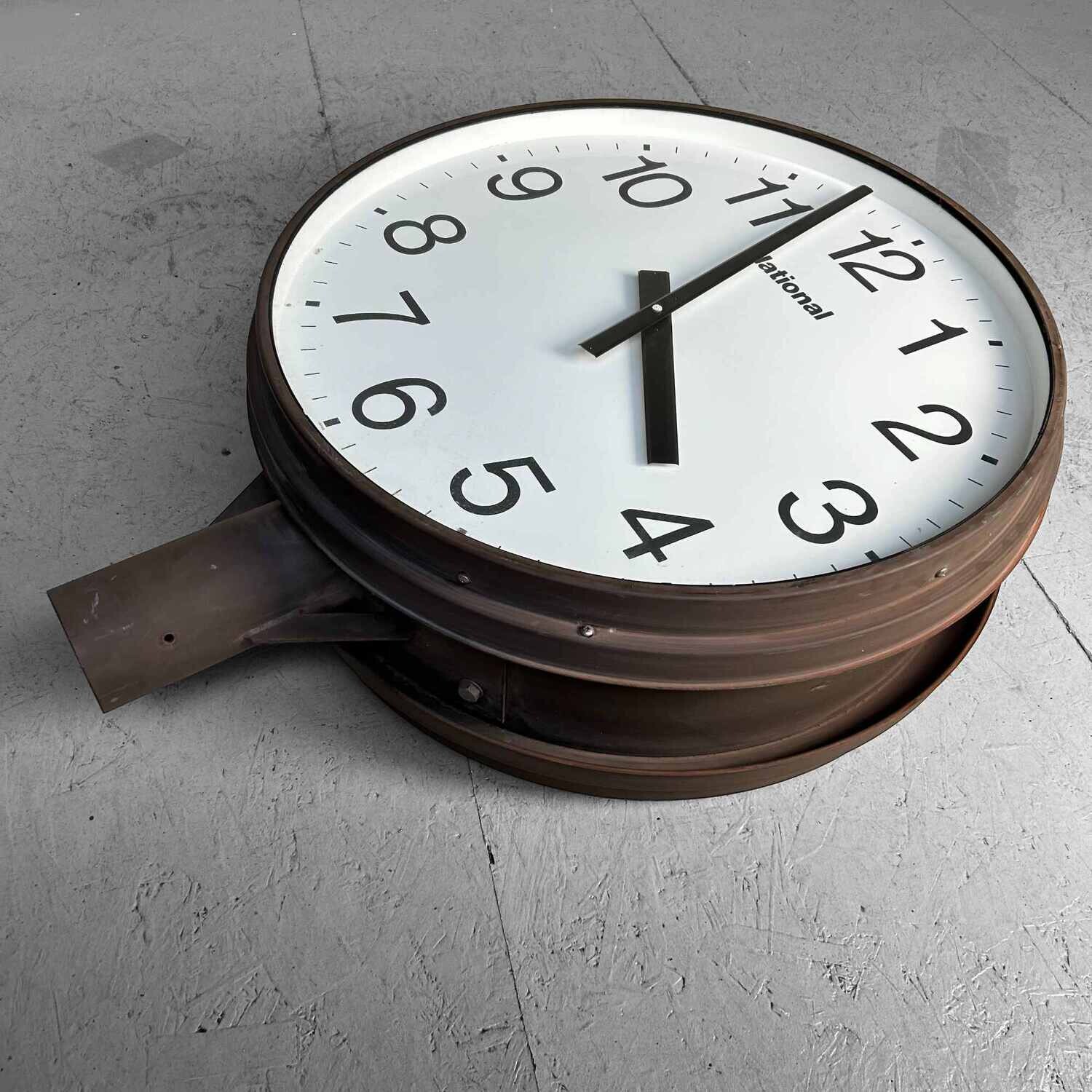 Grote Dubbelzijdige Industriële Vintage Klok, NATIONAL, Japan.