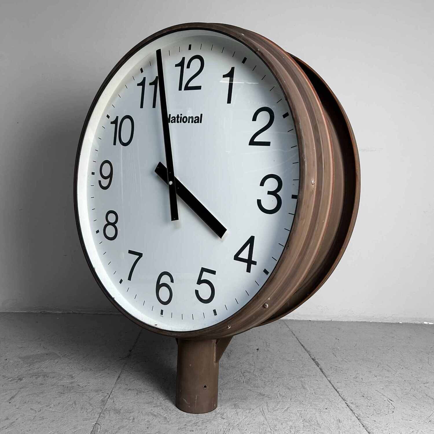 Grote Dubbelzijdige Industriële Vintage Klok, NATIONAL, Japan.
