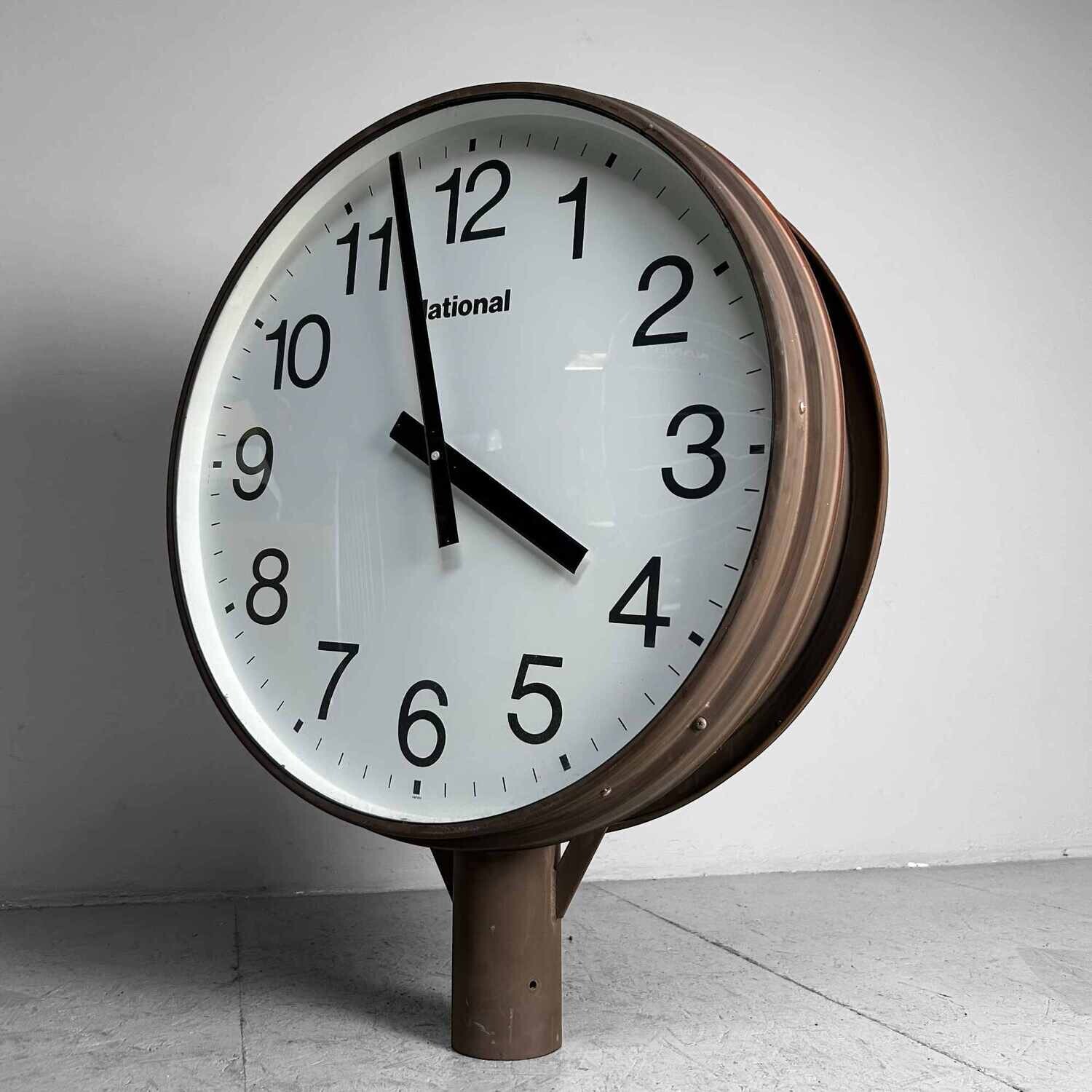 Grote Dubbelzijdige Industriële Vintage Klok, NATIONAL, Japan.