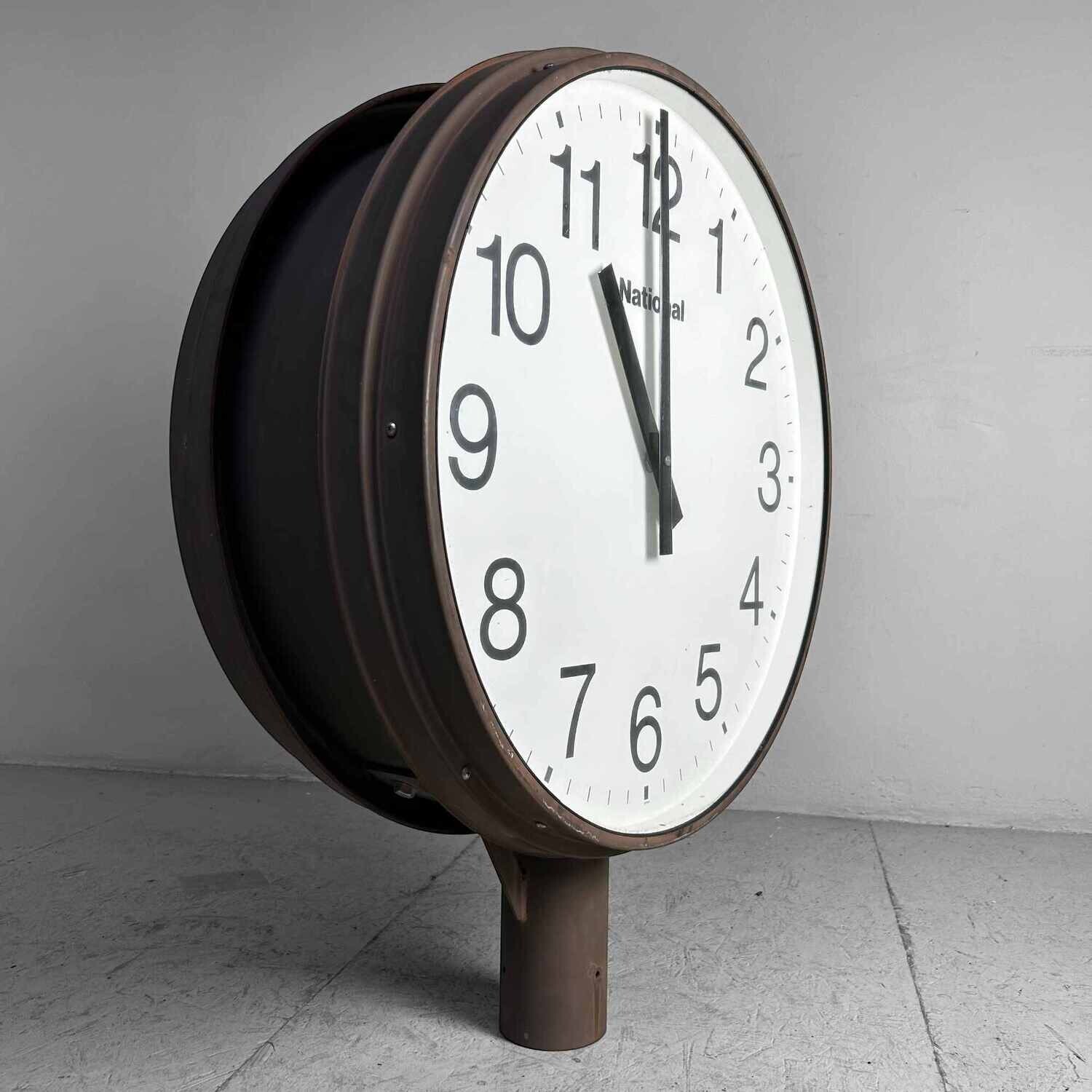 Grote Dubbelzijdige Industriële Vintage Klok, NATIONAL, Japan.
