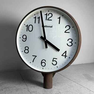 Large Double-sided Industrial Vintage Clock, NATIONAL, Japan.