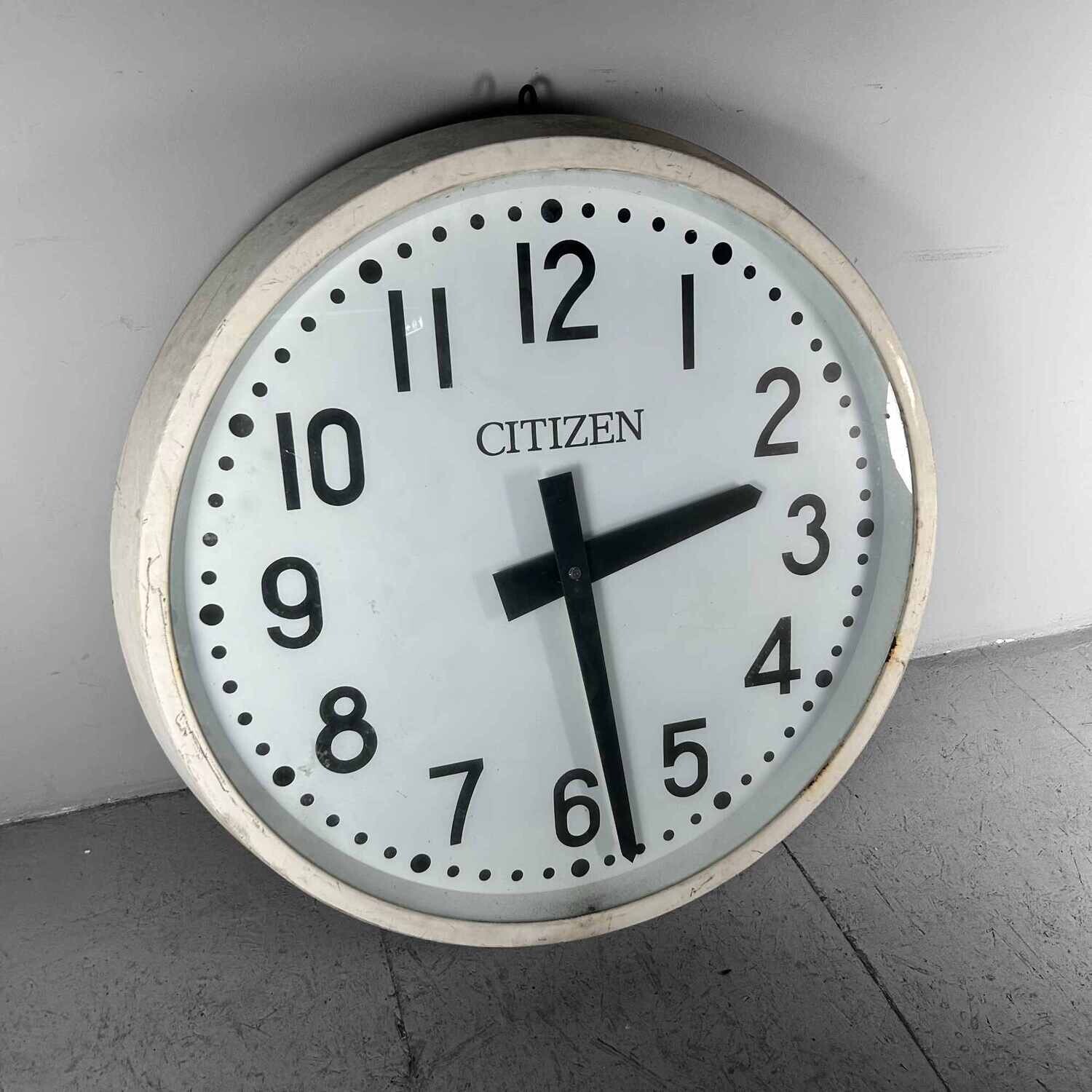 XL Industrial Vintage Wall Clock, CITIZEN, Japan.