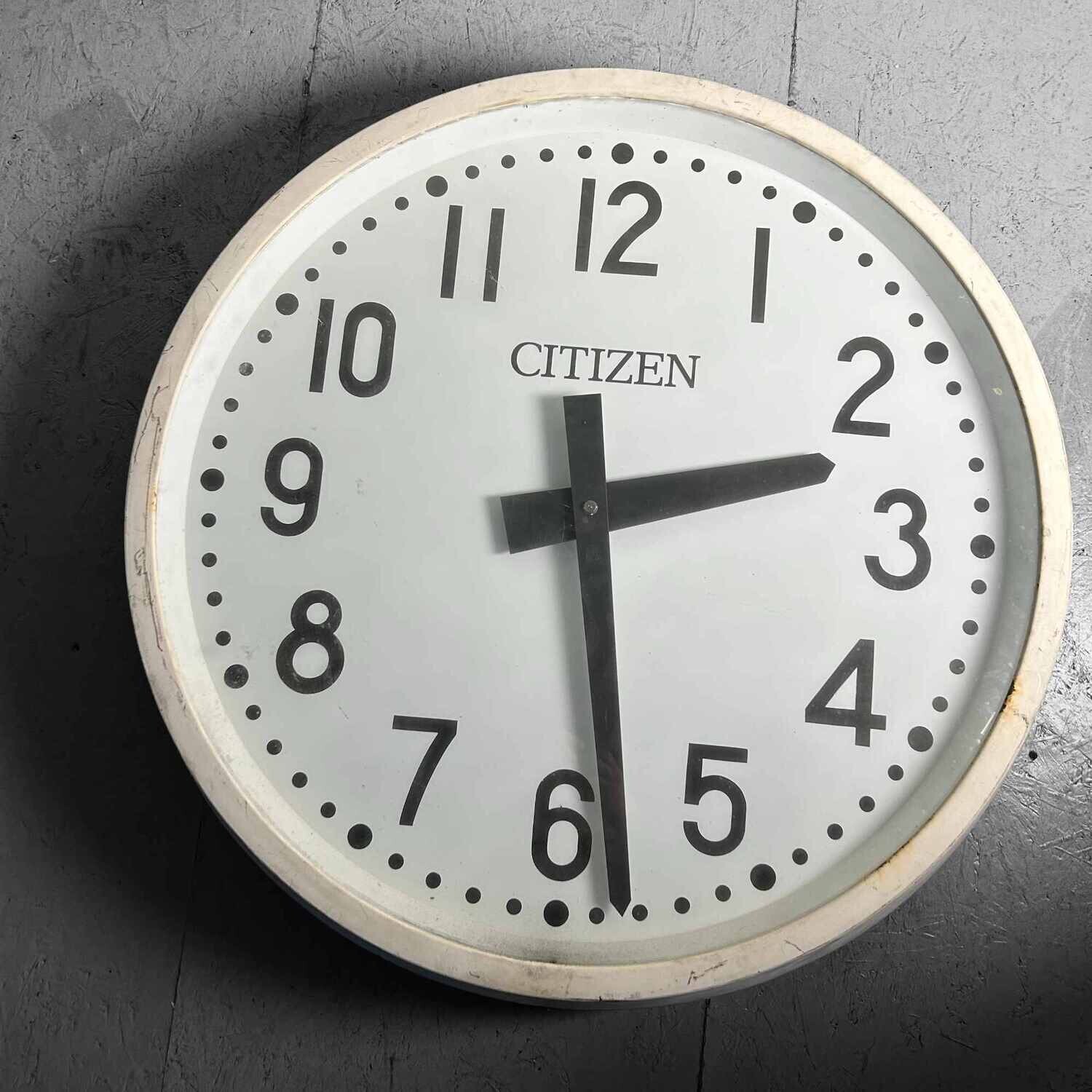 XL Industrial Vintage Wall Clock, CITIZEN, Japan.