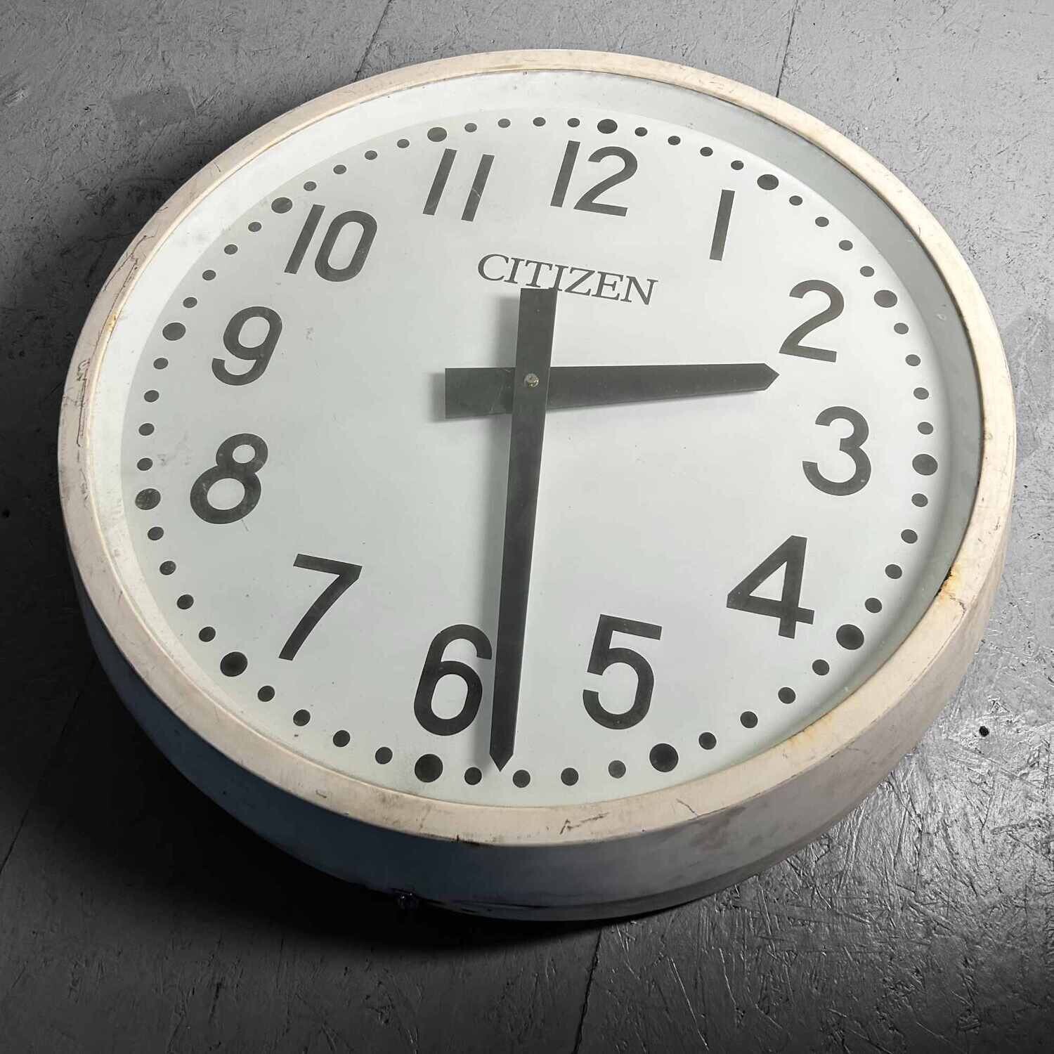 XL Industrial Vintage Wall Clock, CITIZEN, Japan.