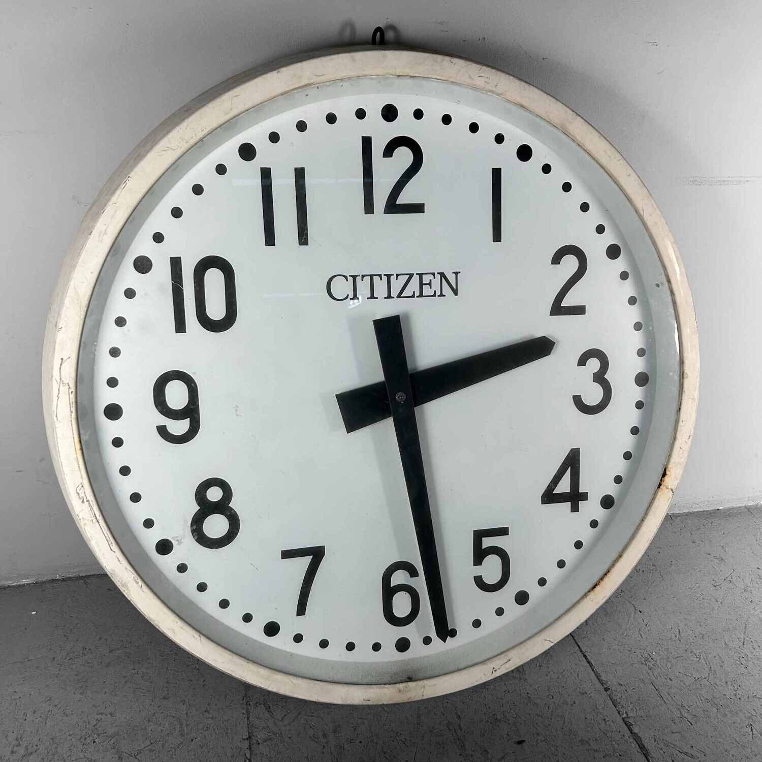 XL Industrial Vintage Wall Clock, CITIZEN, Japan.