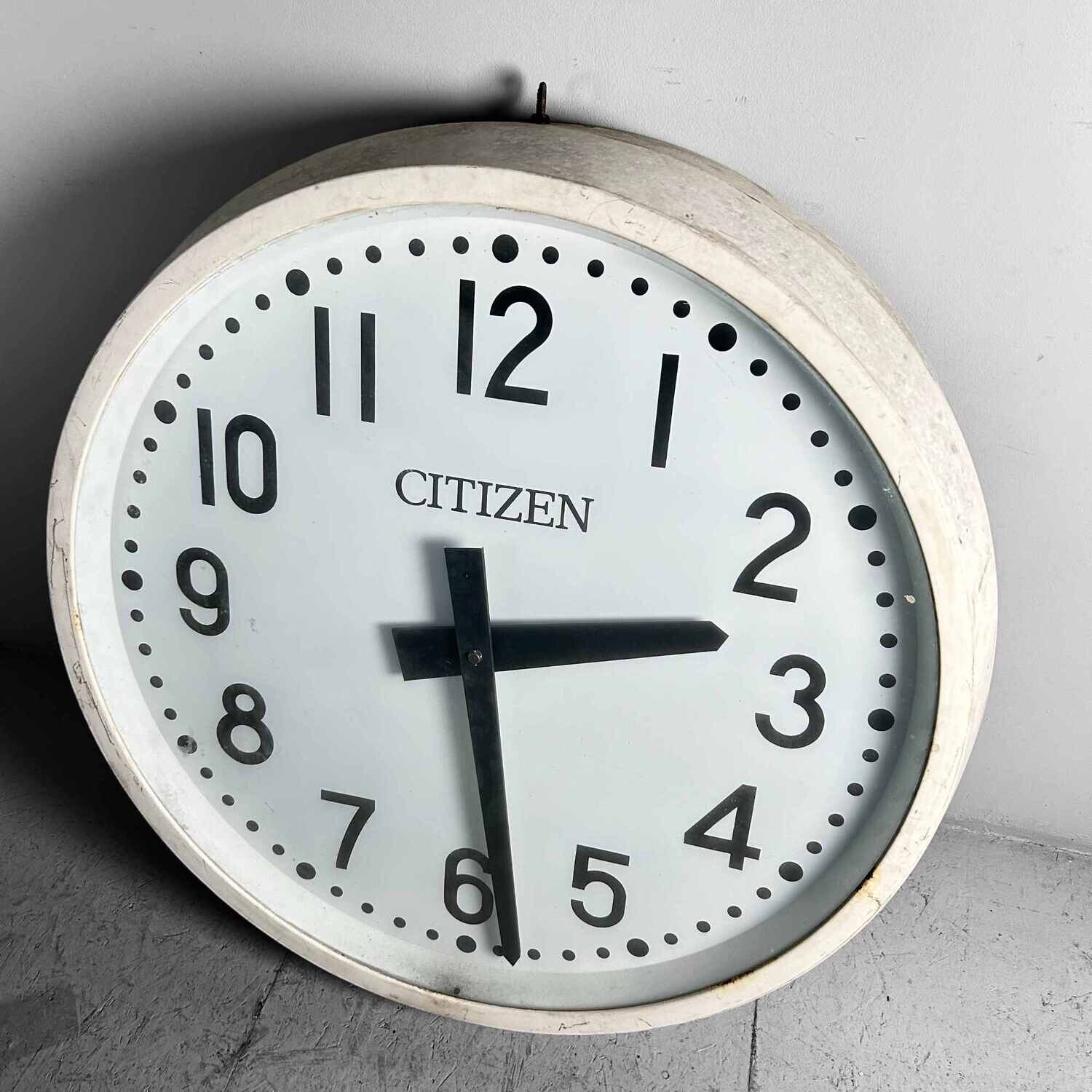 XL Industrial Vintage Wall Clock, CITIZEN, Japan.