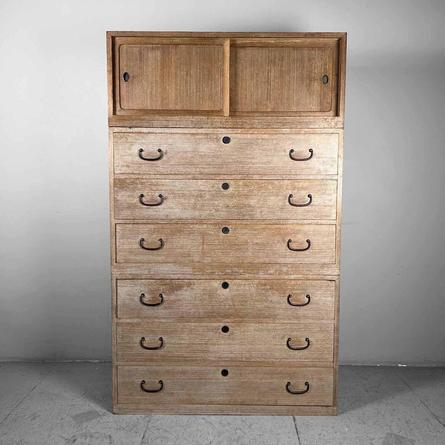 Large Three-Part Japanese Kimono Tansu Chest of Drawers, 1960s.