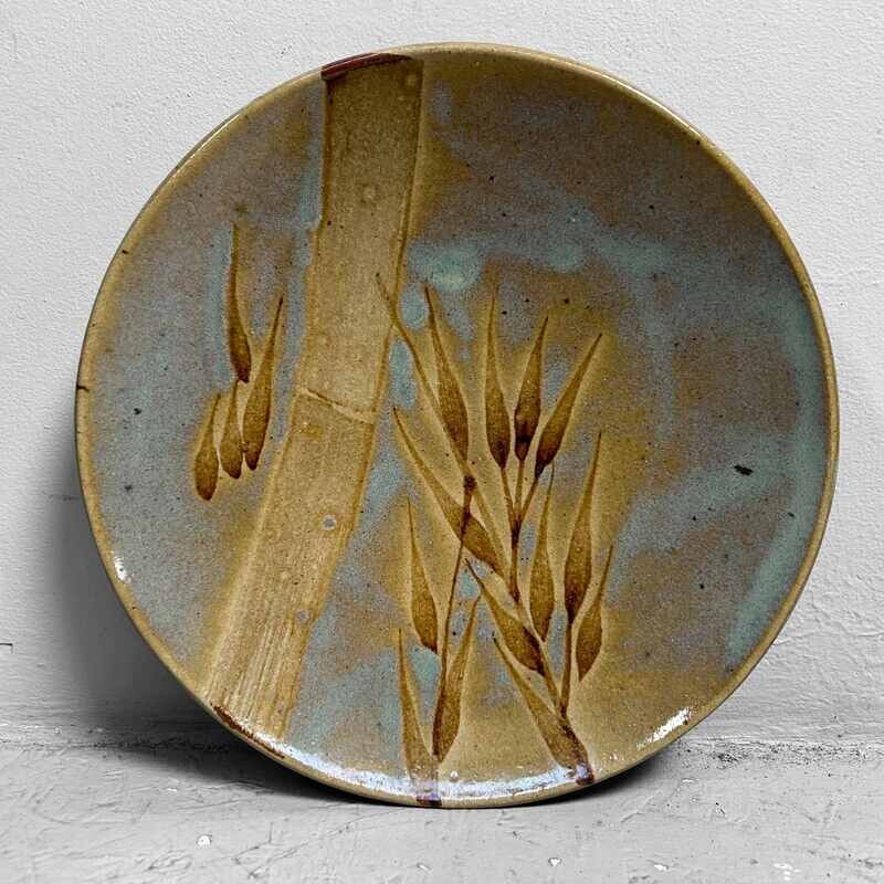 Decorative Mid Century 'Bamboo & Grain' Earthenware Plate, Japan.