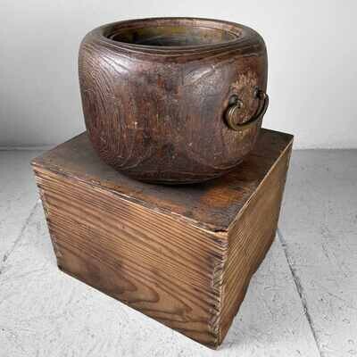 Antique Hibachi (火鉢) with Wooden Box, Taishō Period, Japan.