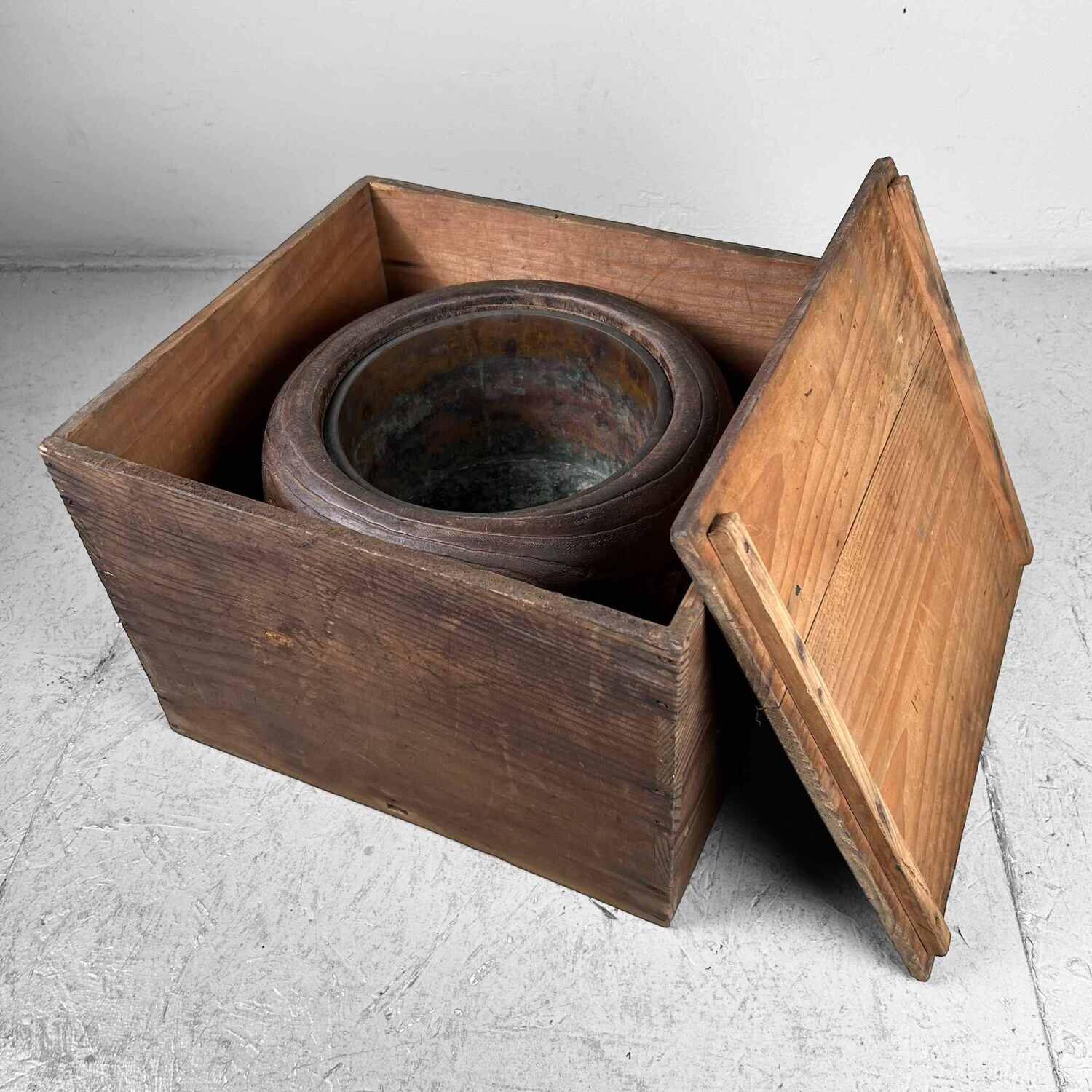 Antique Hibachi (火鉢) with Wooden Box, Taishō Period, Japan.