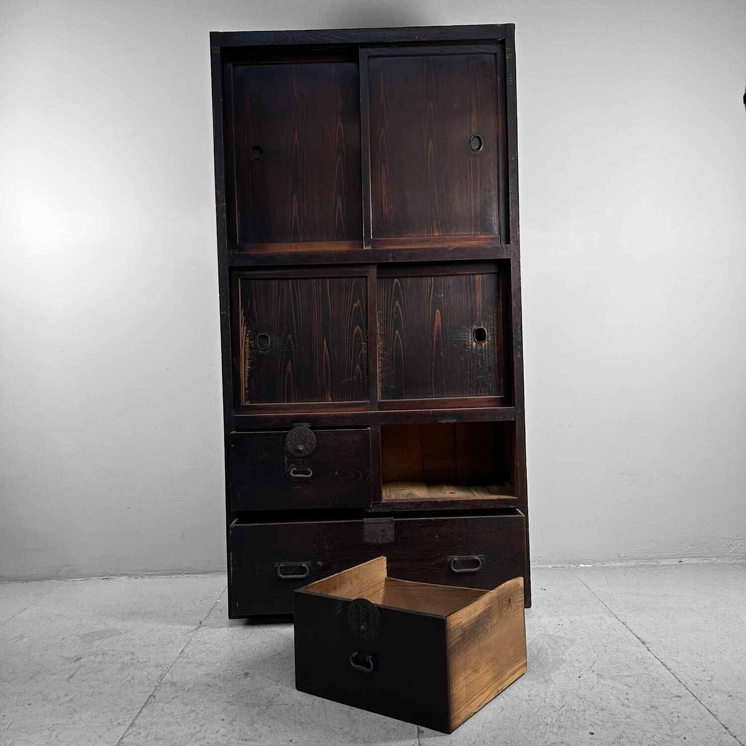 Tall Japanese Wabi Sabi Tansu Cabinet, Meiji Period. Tall Japanese Wabi Sabi Tansu Cabinet, Meiji Period.