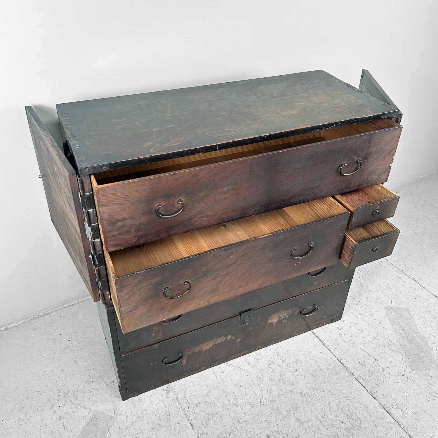 Tweedelige Lakwerk Ladekast Japanse Tansu, Meiji-periode.