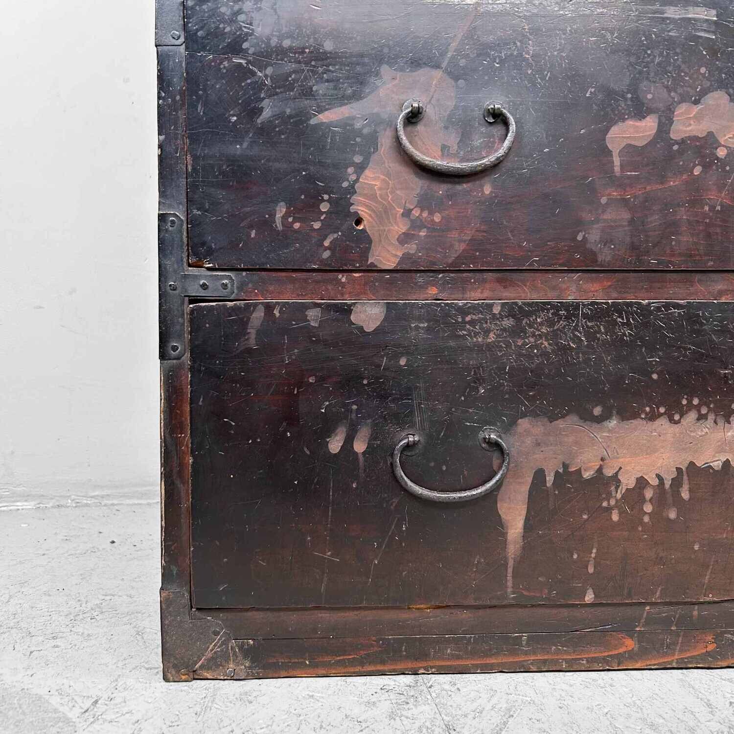 Tweedelige Lakwerk Ladekast Japanse Tansu, Meiji-periode.