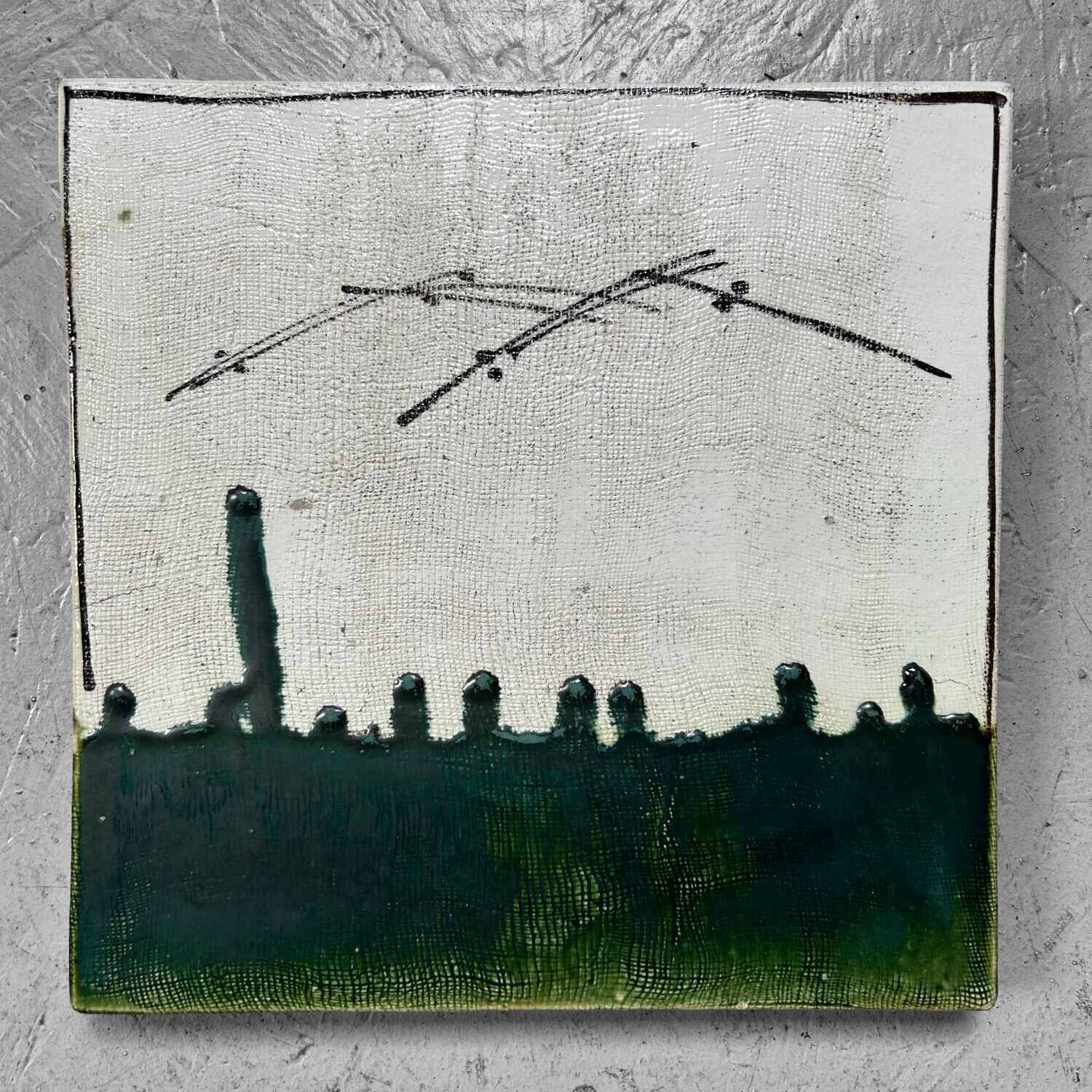 Oribe-ware Toban Ceramic Tea Ceremony Tile, Taisho Period, Japan.