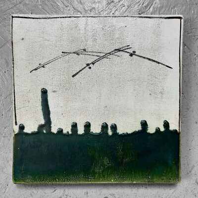 Oribe-ware Toban Ceramic Tea Ceremony Tile, Taisho Period, Japan.