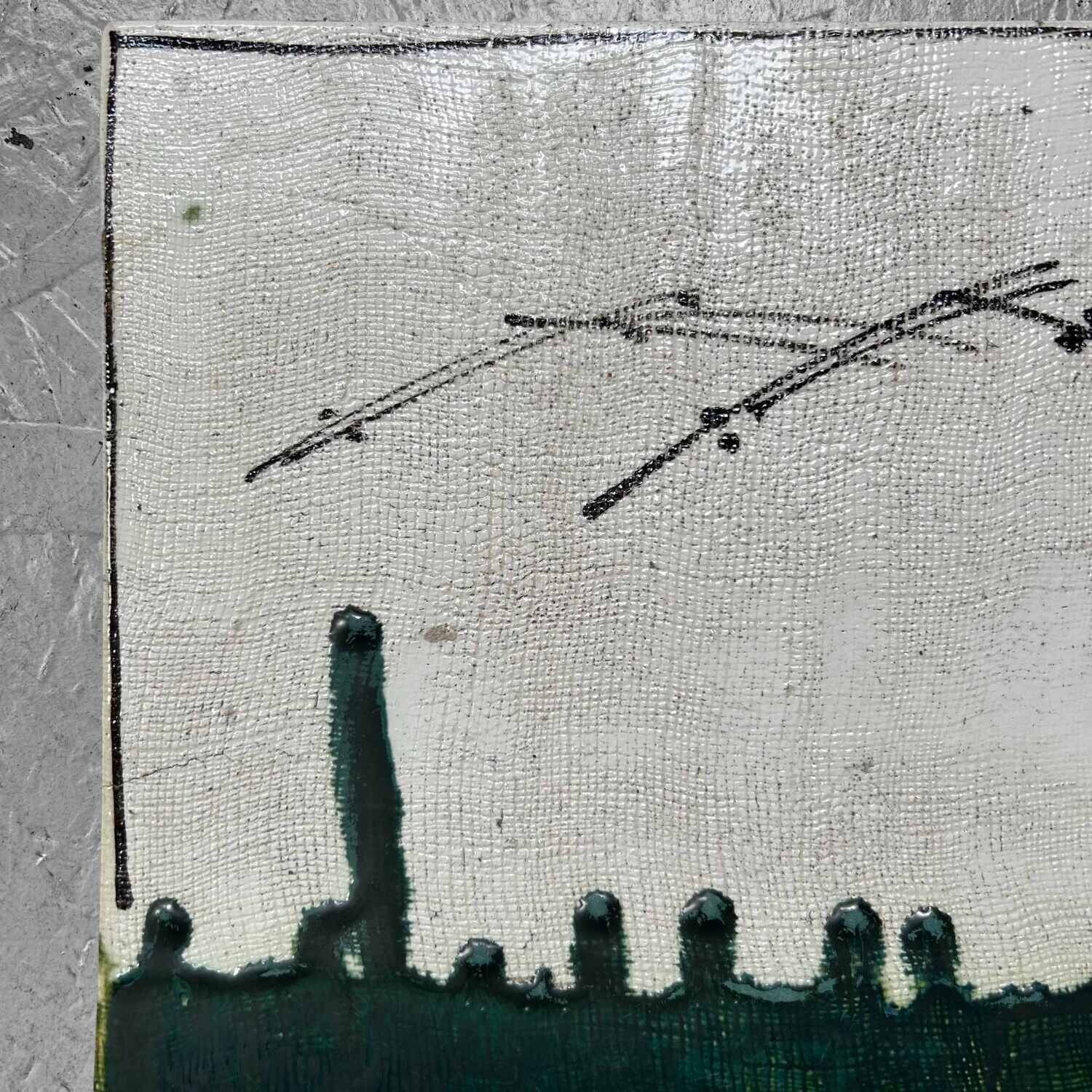 Oribe-ware Toban Keramische Tegel Theeceremonie, Taishō, Japan.