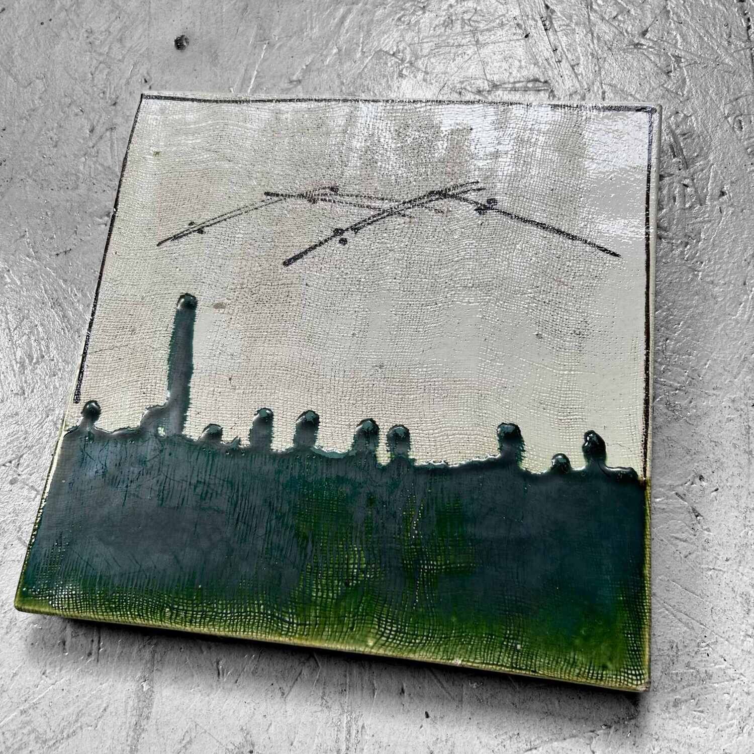 Oribe-ware Toban Keramische Tegel Theeceremonie, Taishō, Japan.