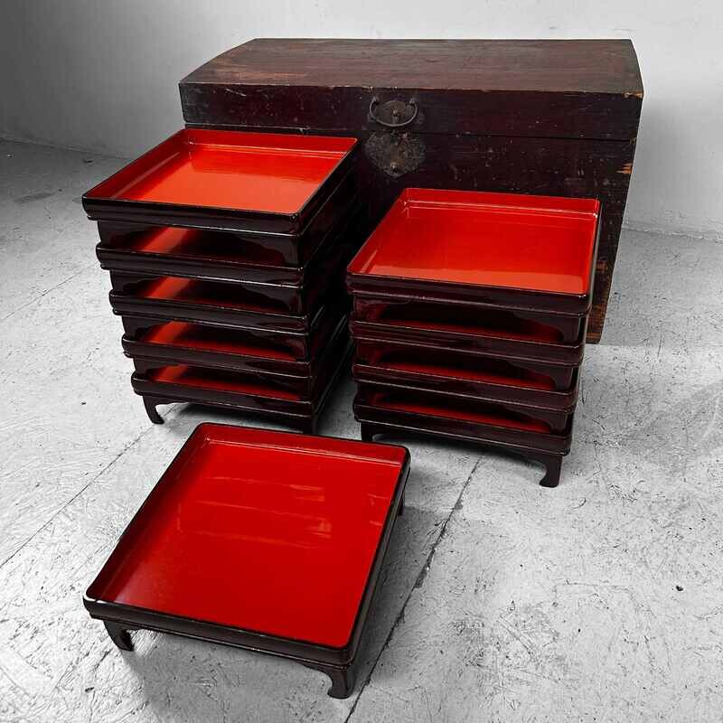 Set of Urushi Lacquer Serving Tables, Meiji Period, Japan.