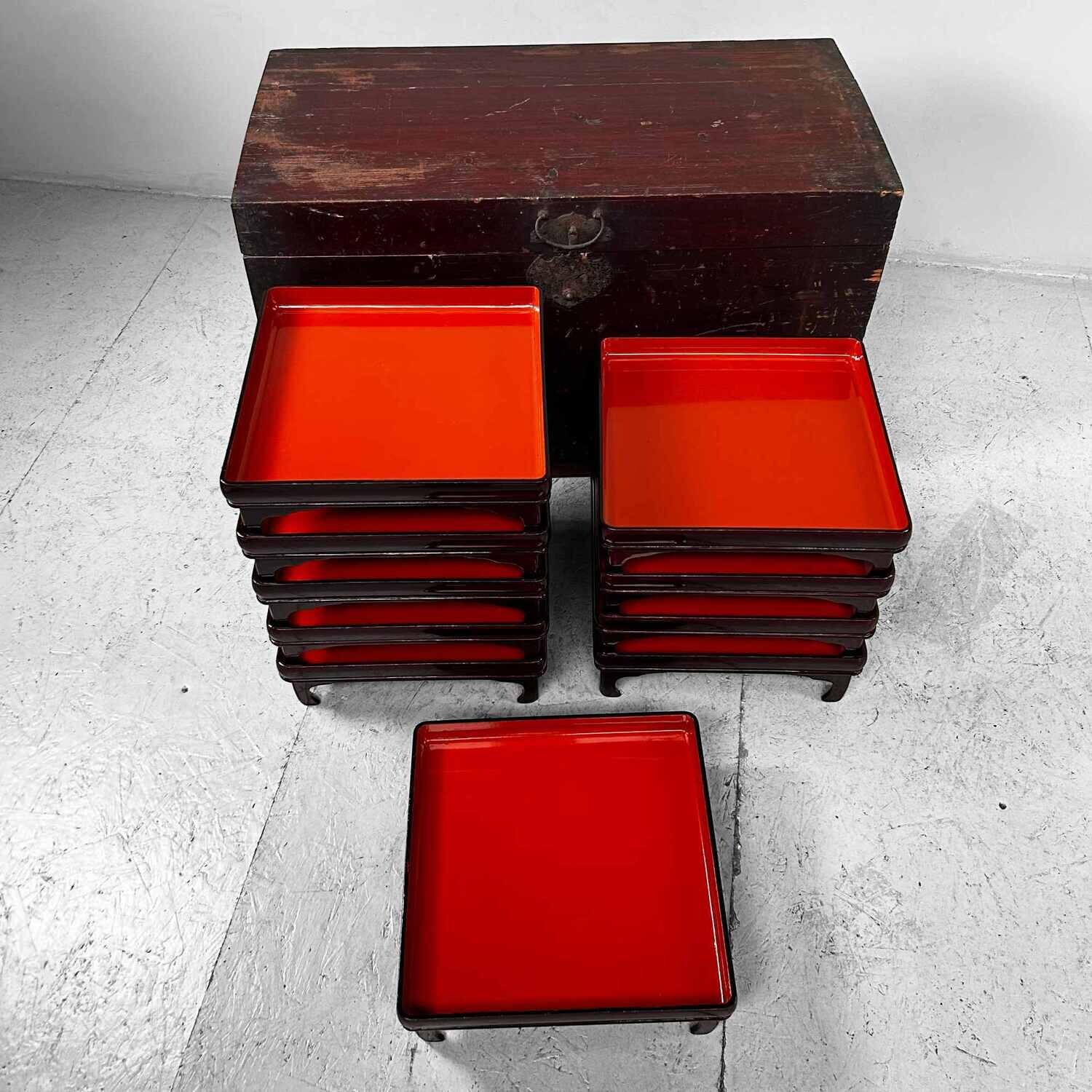 Set of Urushi Lacquer Serving Tables, Meiji Period, Japan.